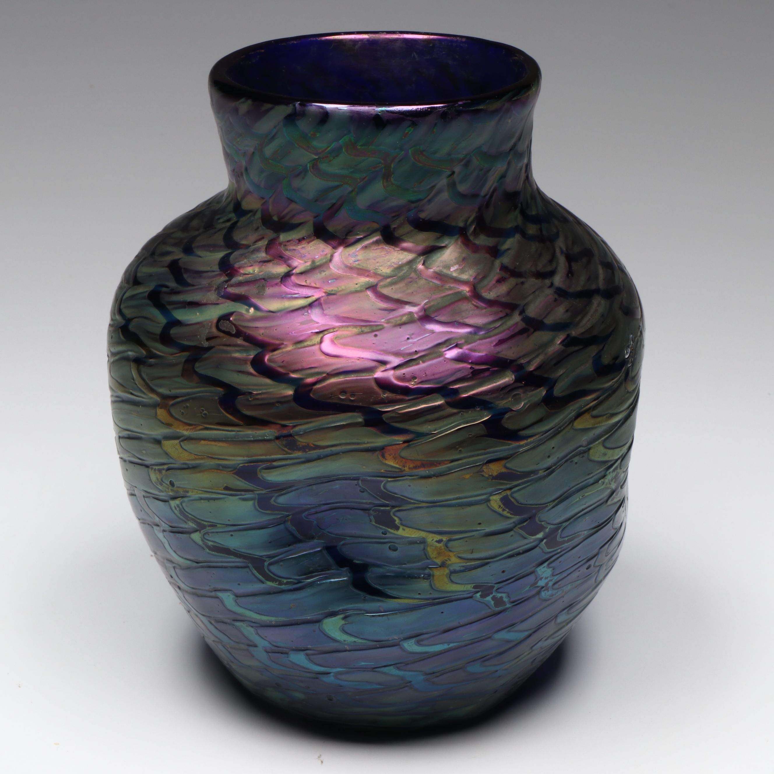 Kralik Austrian Art Glass Fish Scale Vase, Early 20th Century