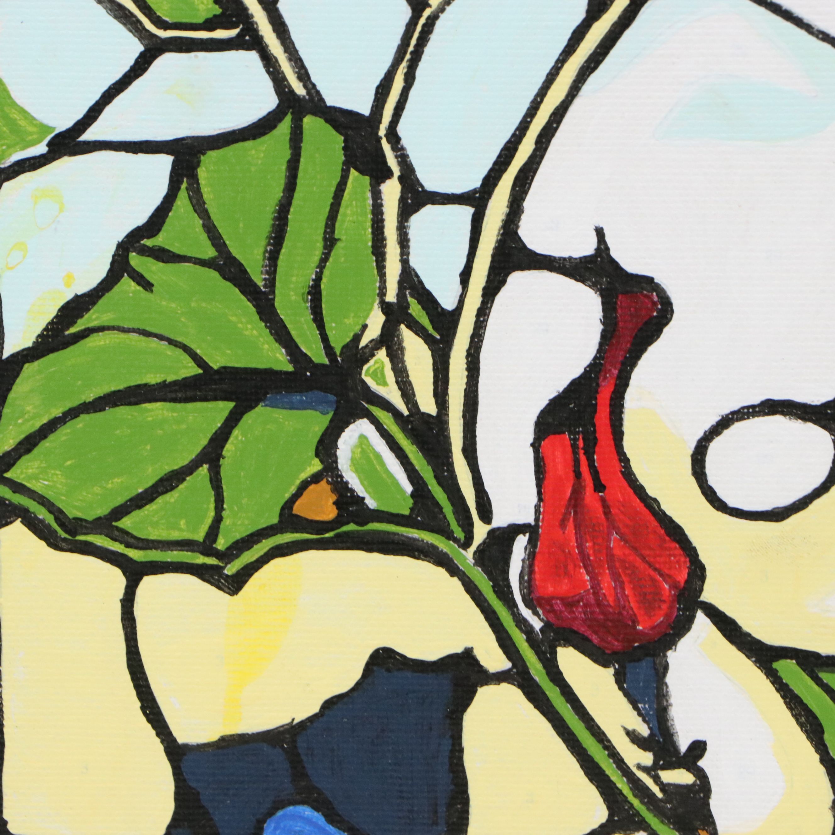 Brittony Martin Acrylic Painting of Stained Glass Morning Glories, Circa 2026