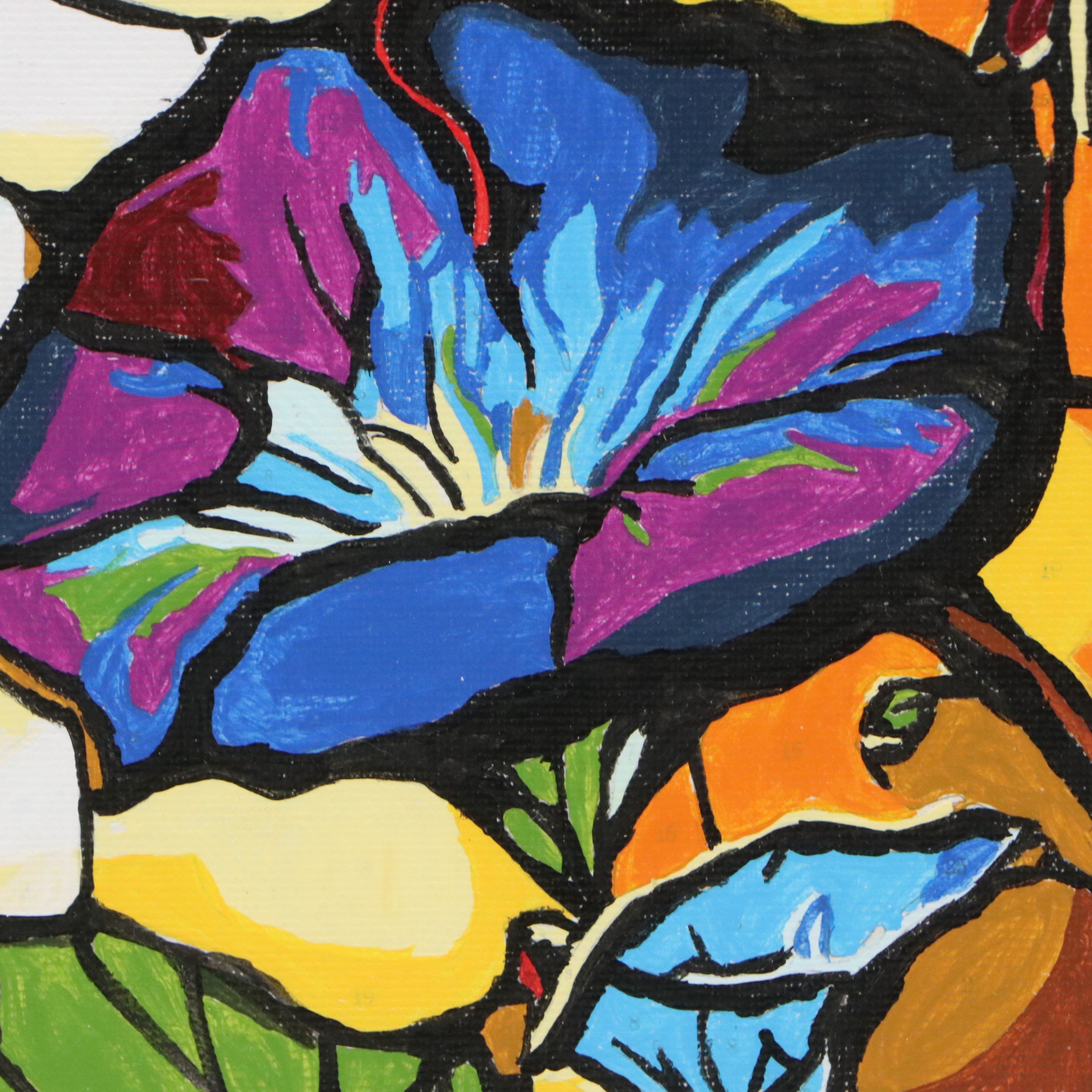 Brittony Martin Acrylic Painting of Stained Glass Morning Glories, Circa 2026