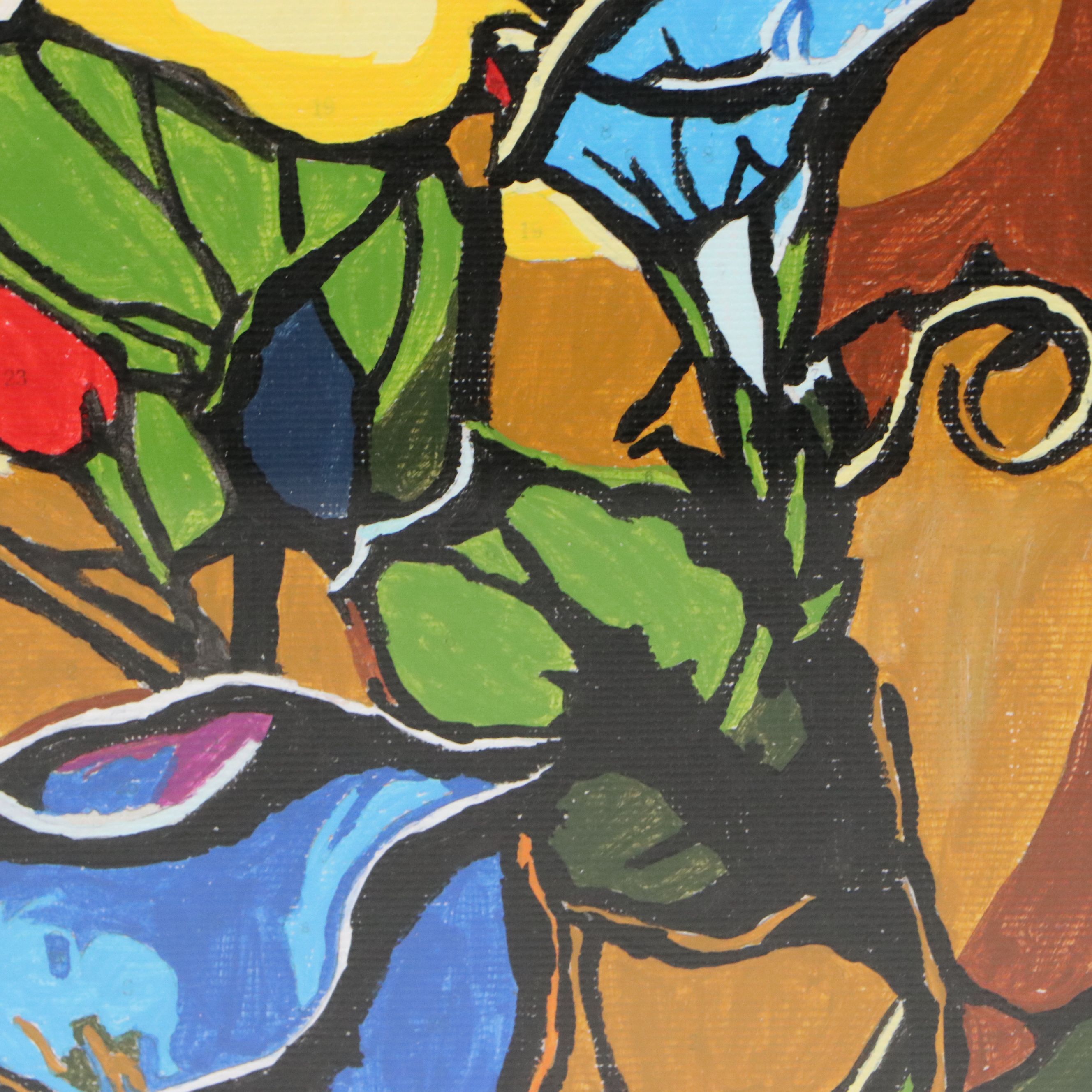 Brittony Martin Acrylic Painting of Stained Glass Morning Glories, Circa 2026