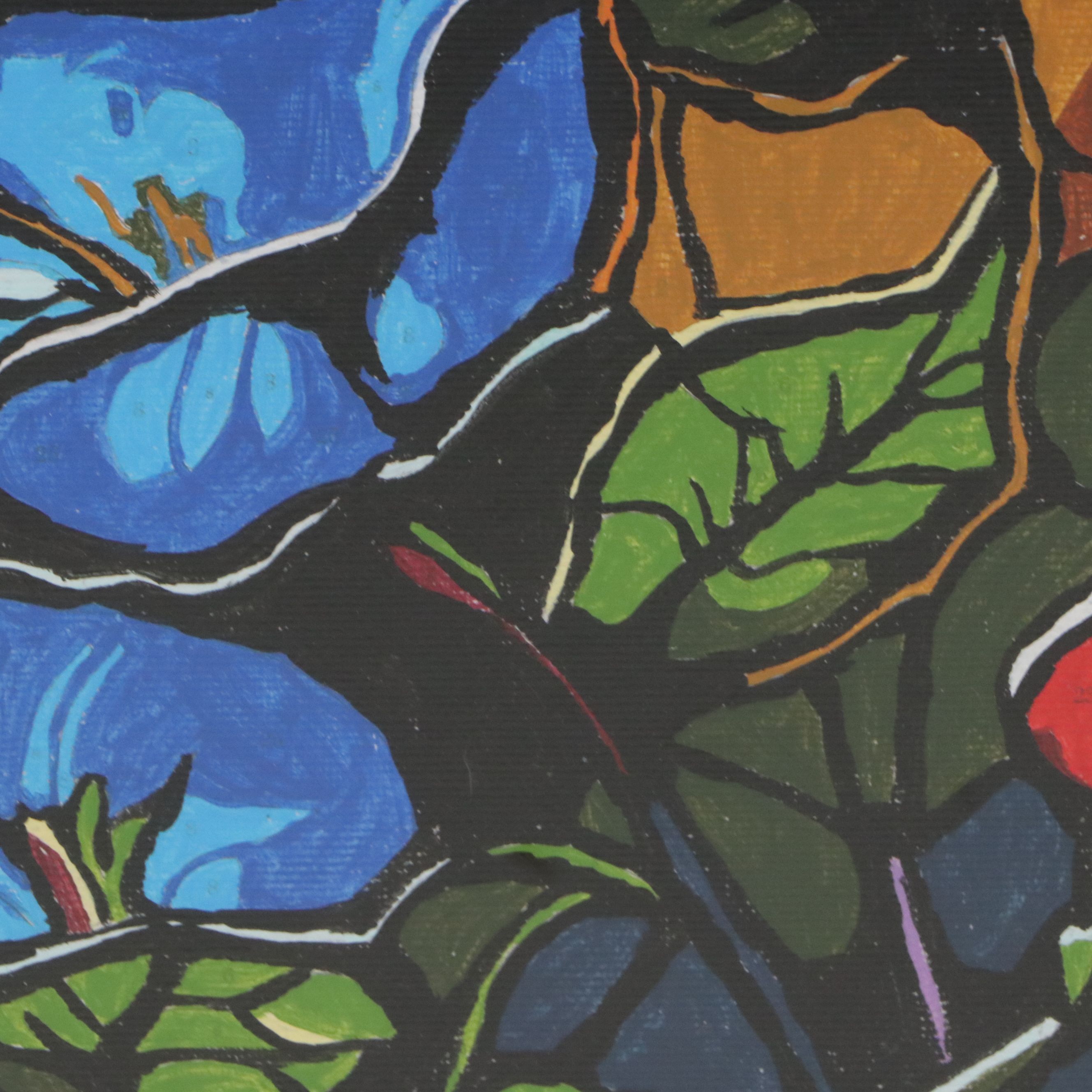 Brittony Martin Acrylic Painting of Stained Glass Morning Glories, Circa 2026