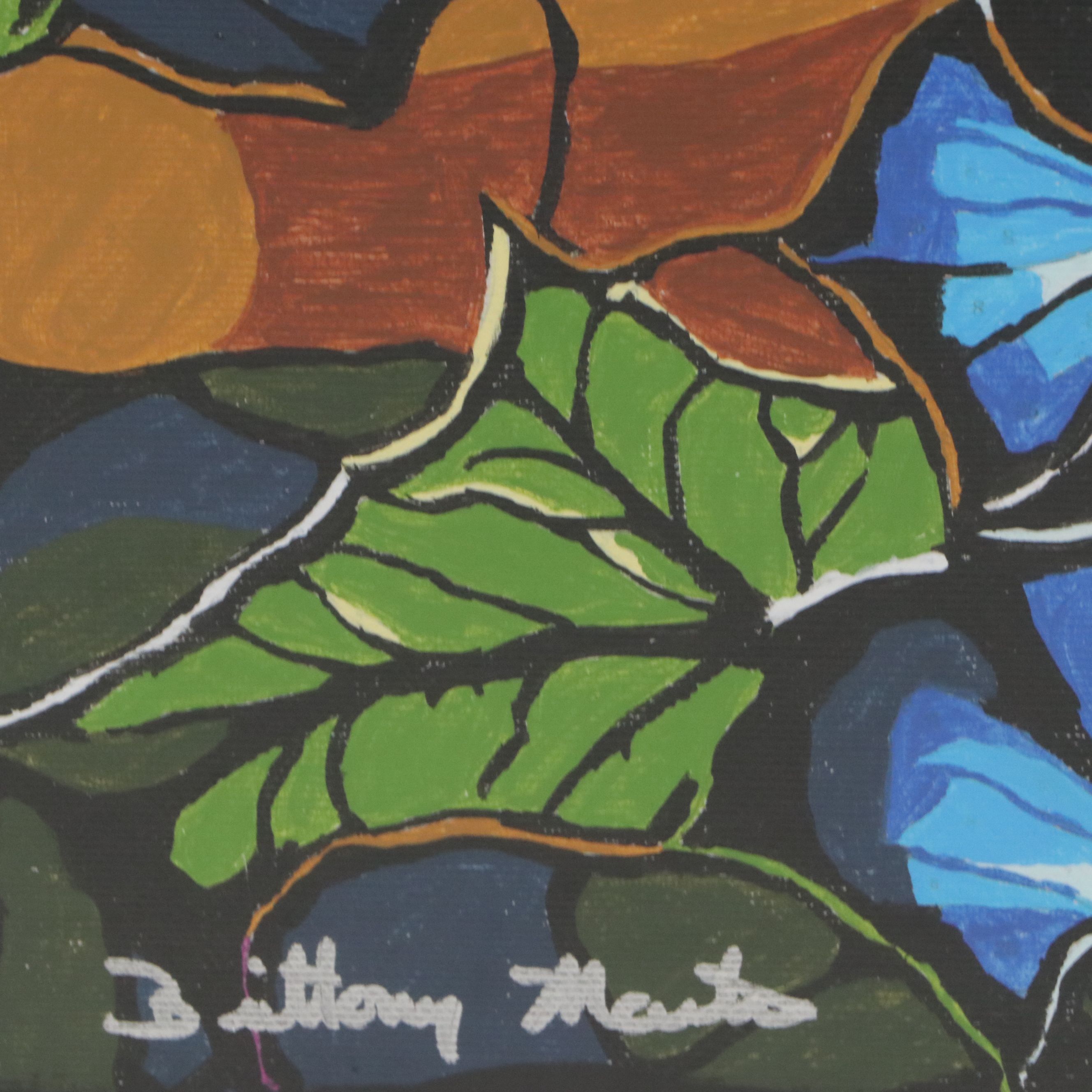 Brittony Martin Acrylic Painting of Stained Glass Morning Glories, Circa 2026
