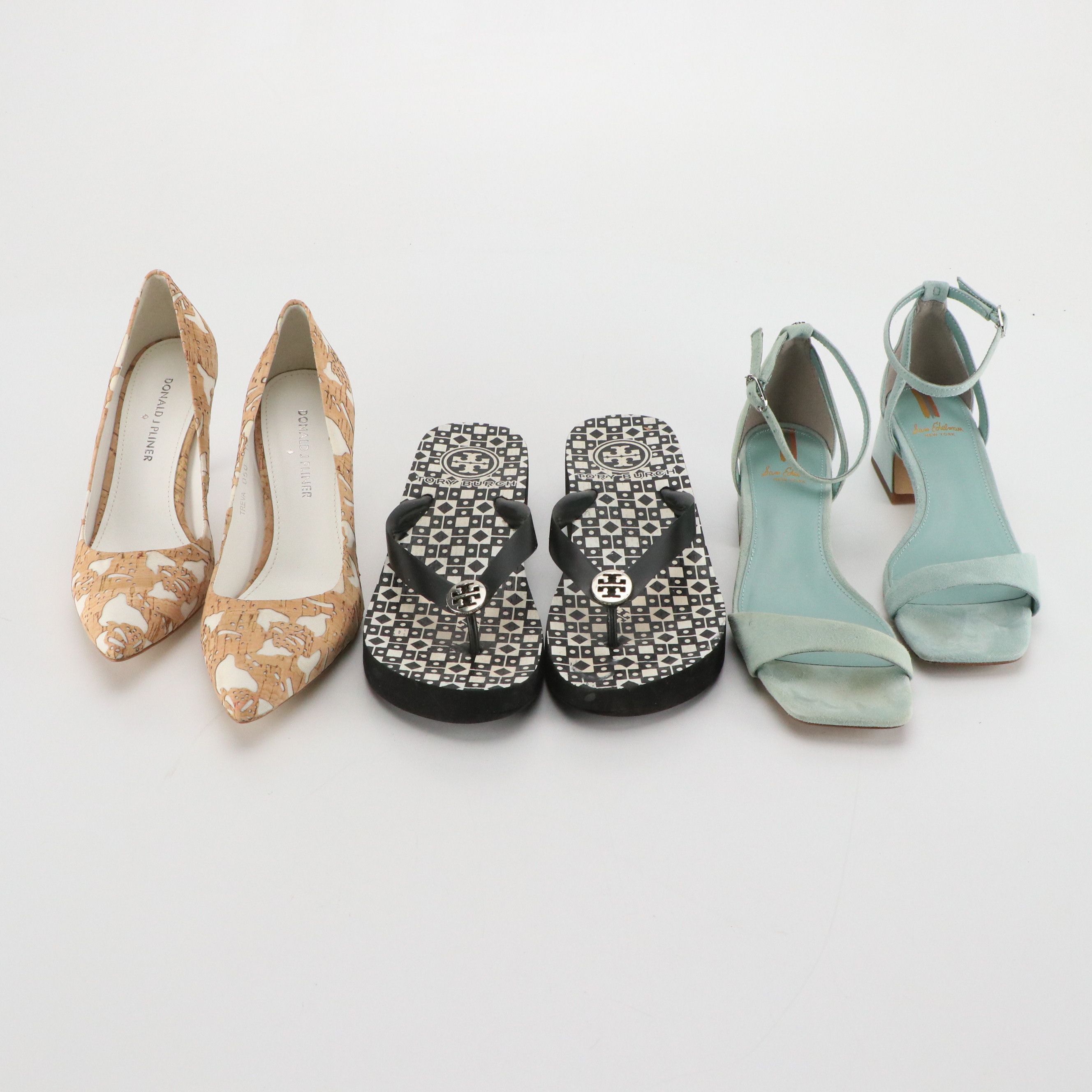 Sam Edelman Blue Suede Ankle Wrap and Donald J. Pliner Cork Pumps W/ More