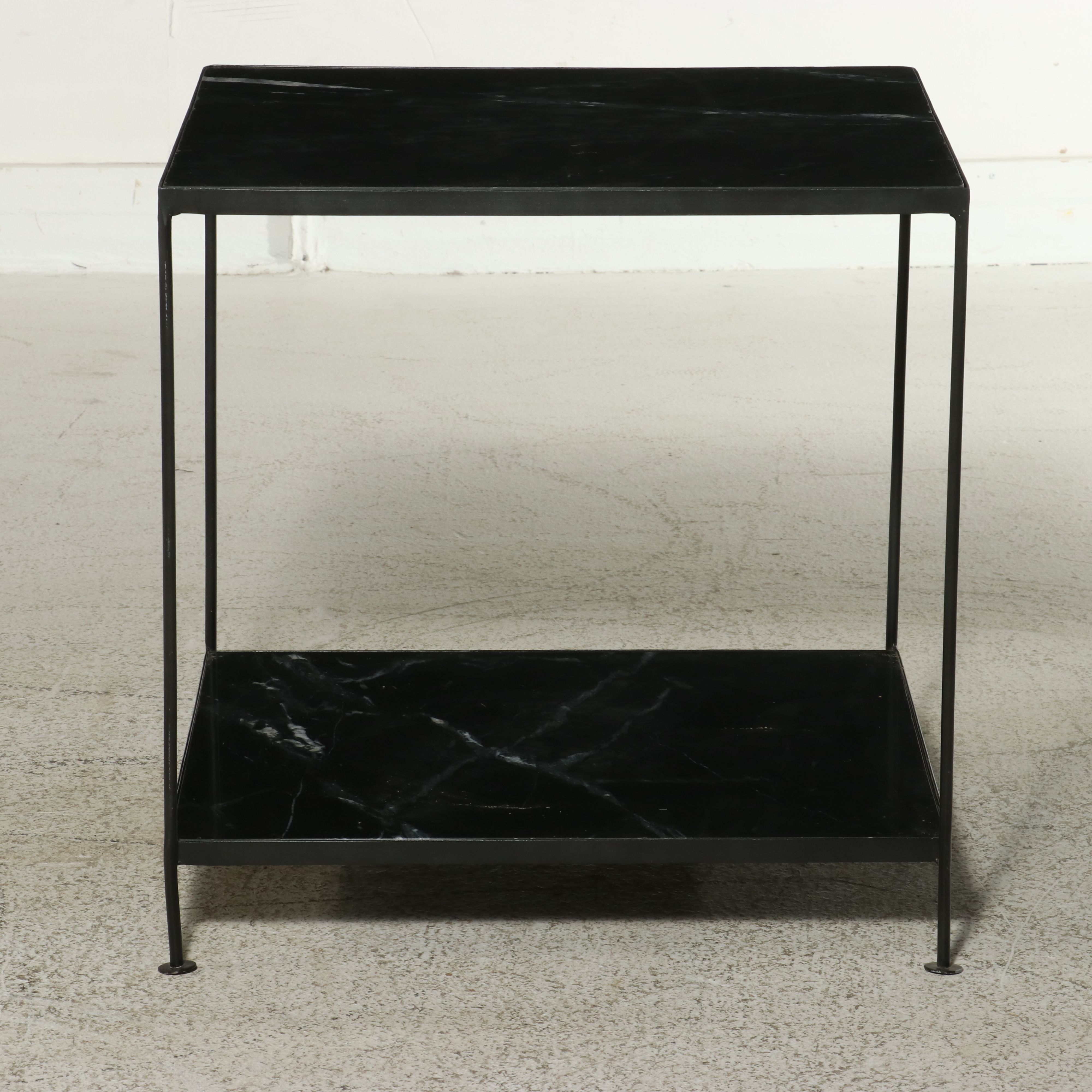 Mid Century Modern Style Black Marble Two-Tiered End Table