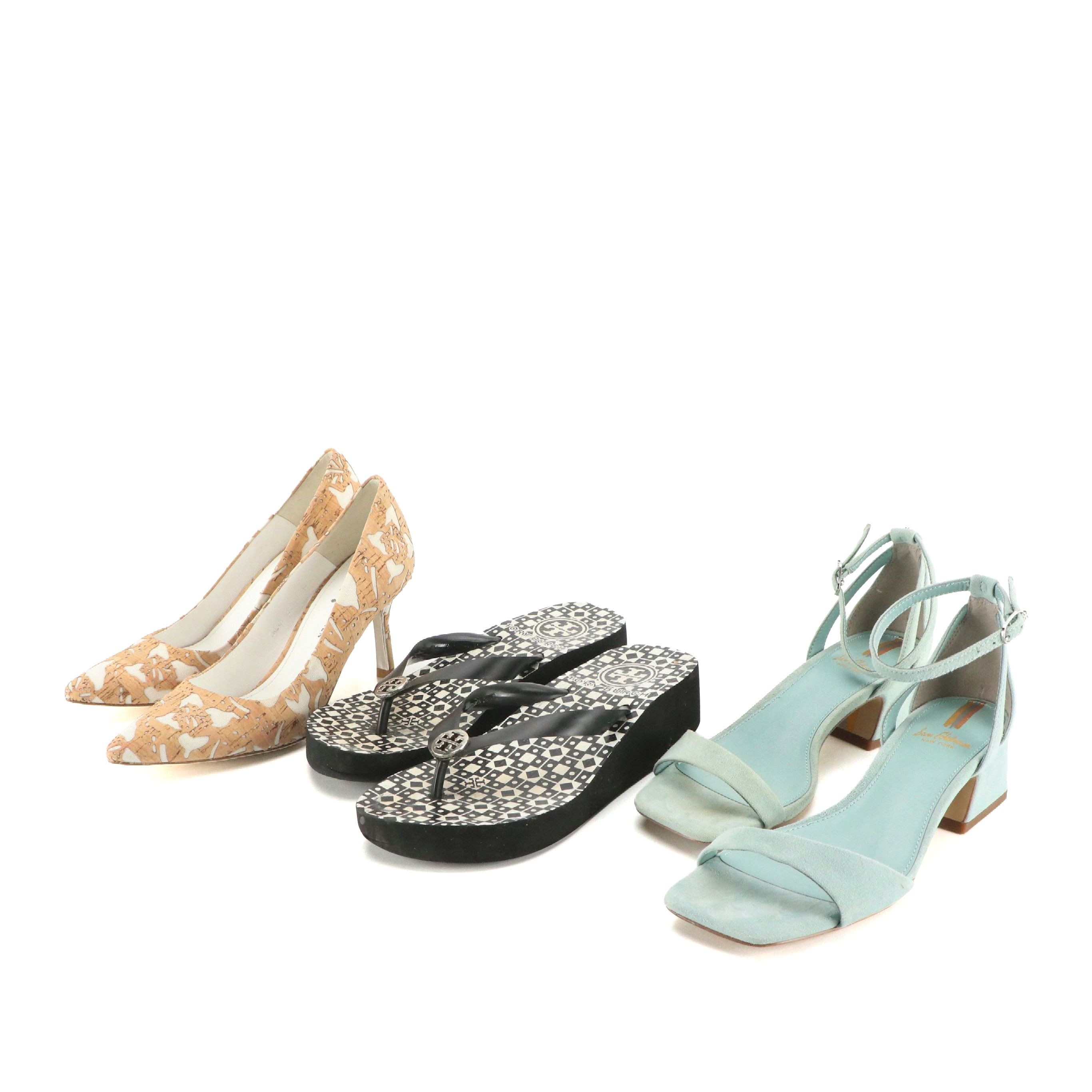 Sam Edelman Blue Suede Ankle Wrap and Donald J. Pliner Cork Pumps W/ More