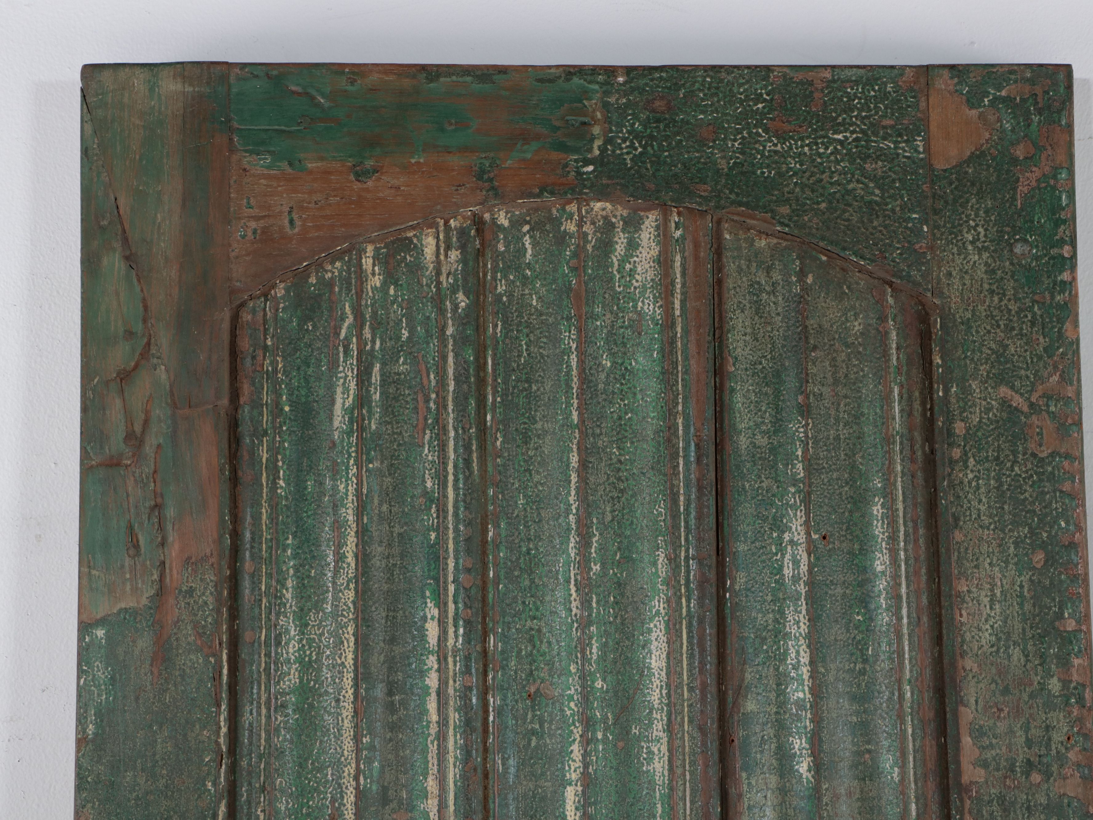 Pair of Rustic Green-Painted Wood Panel Doors