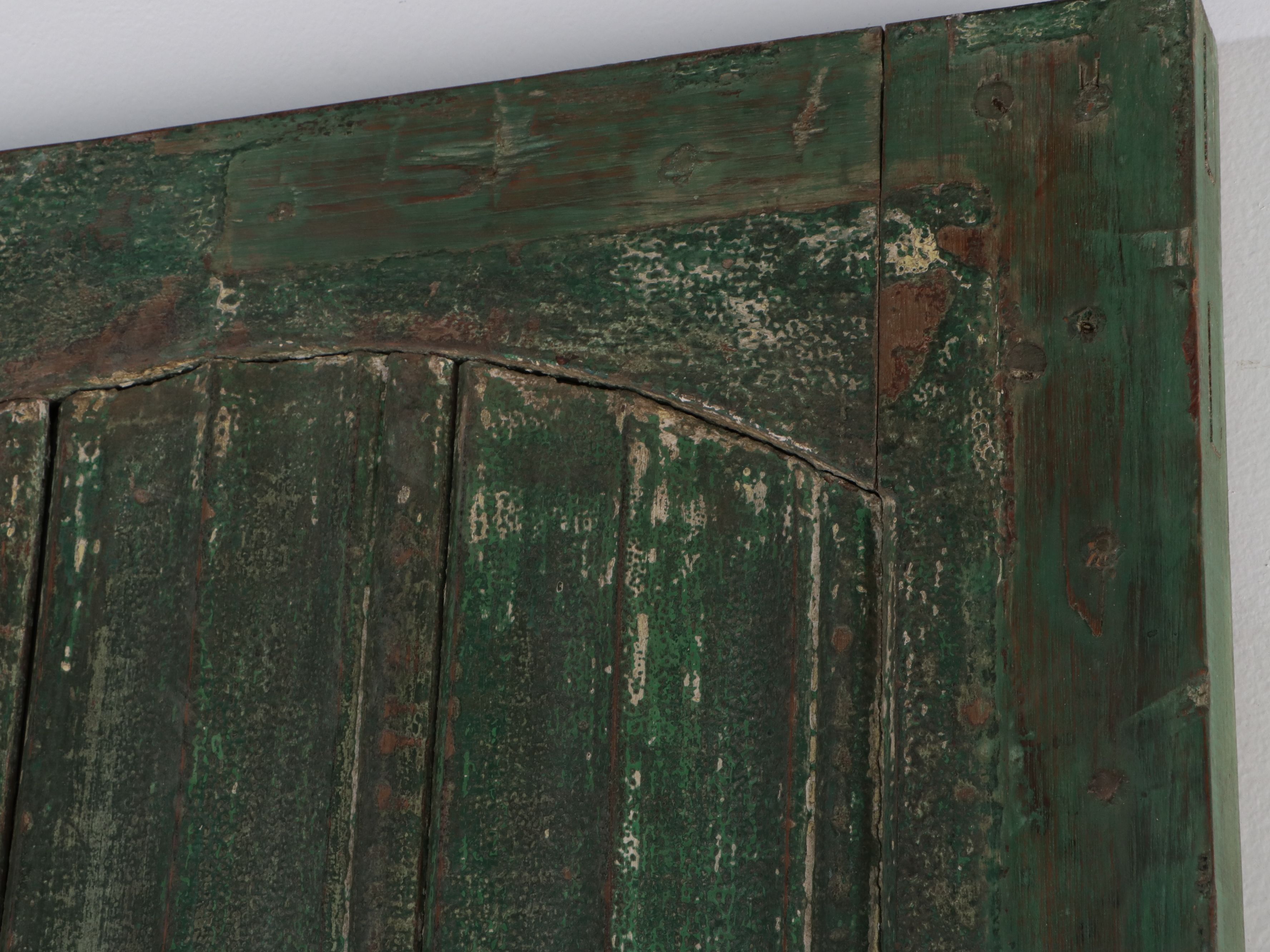 Pair of Rustic Green-Painted Wood Panel Doors