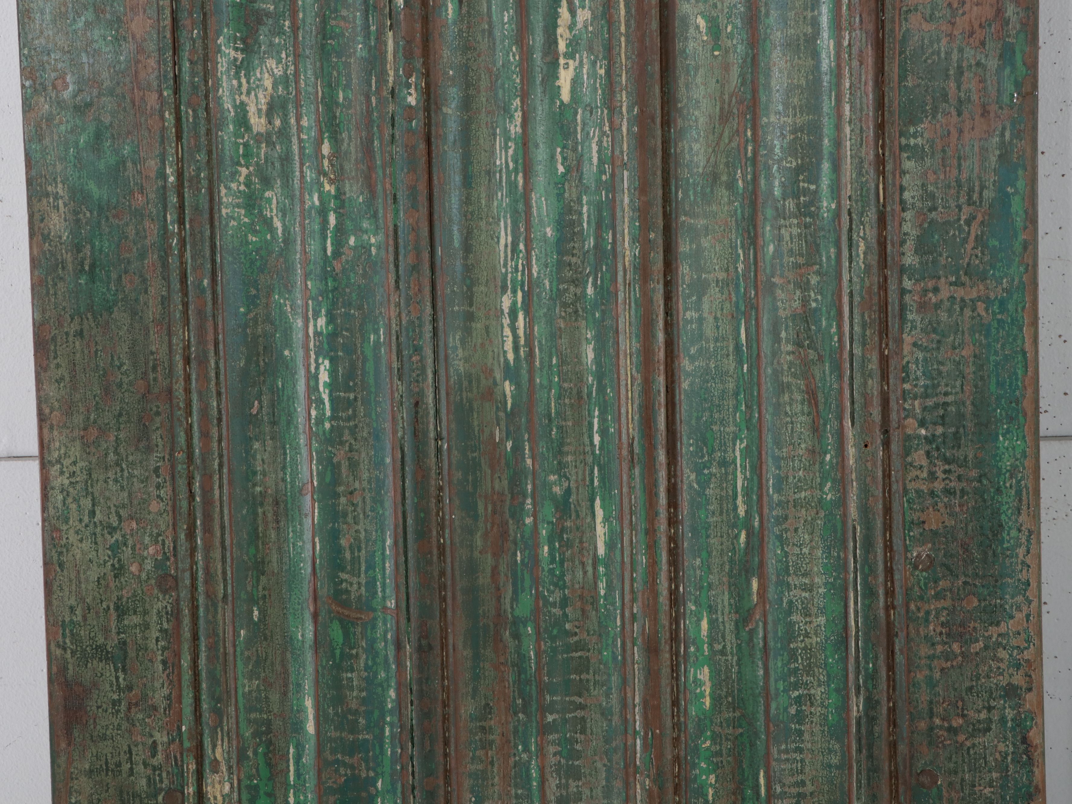 Pair of Rustic Green-Painted Wood Panel Doors