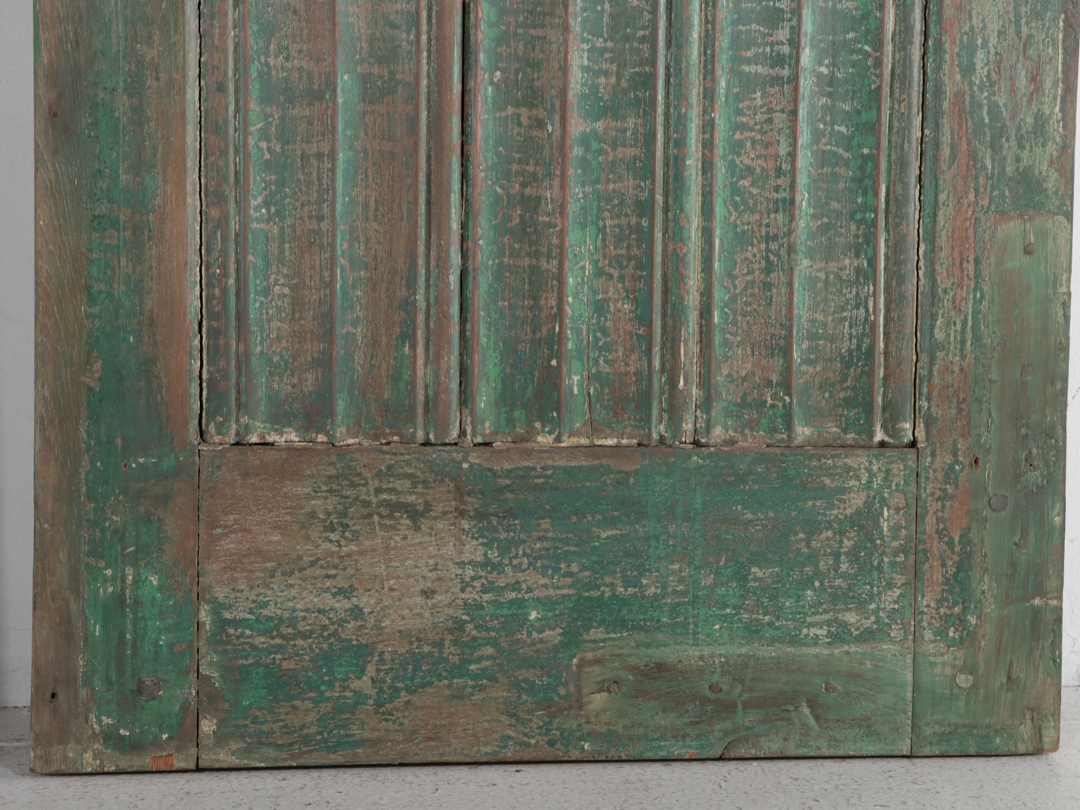Pair of Rustic Green-Painted Wood Panel Doors