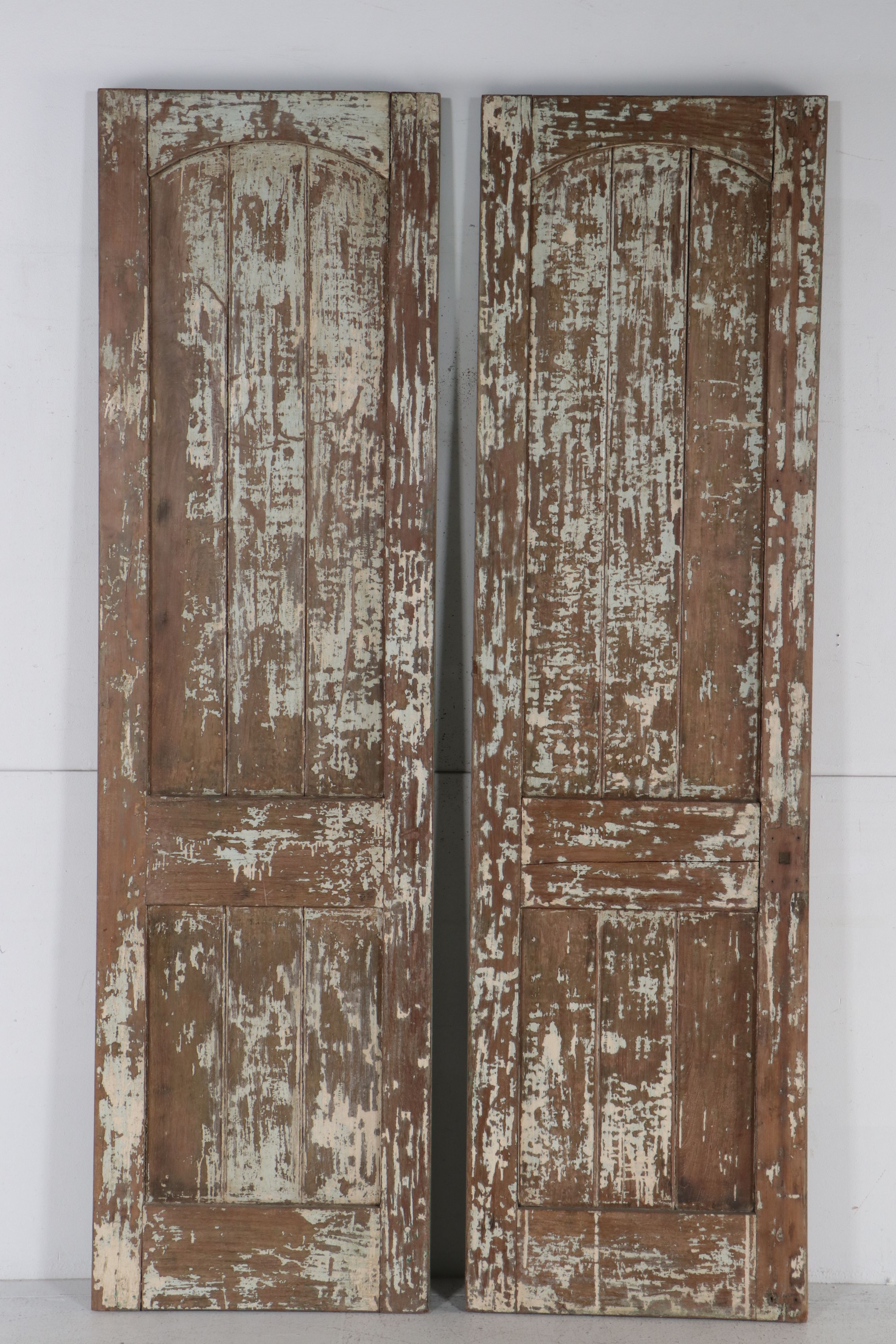 Pair of Rustic Green-Painted Wood Panel Doors