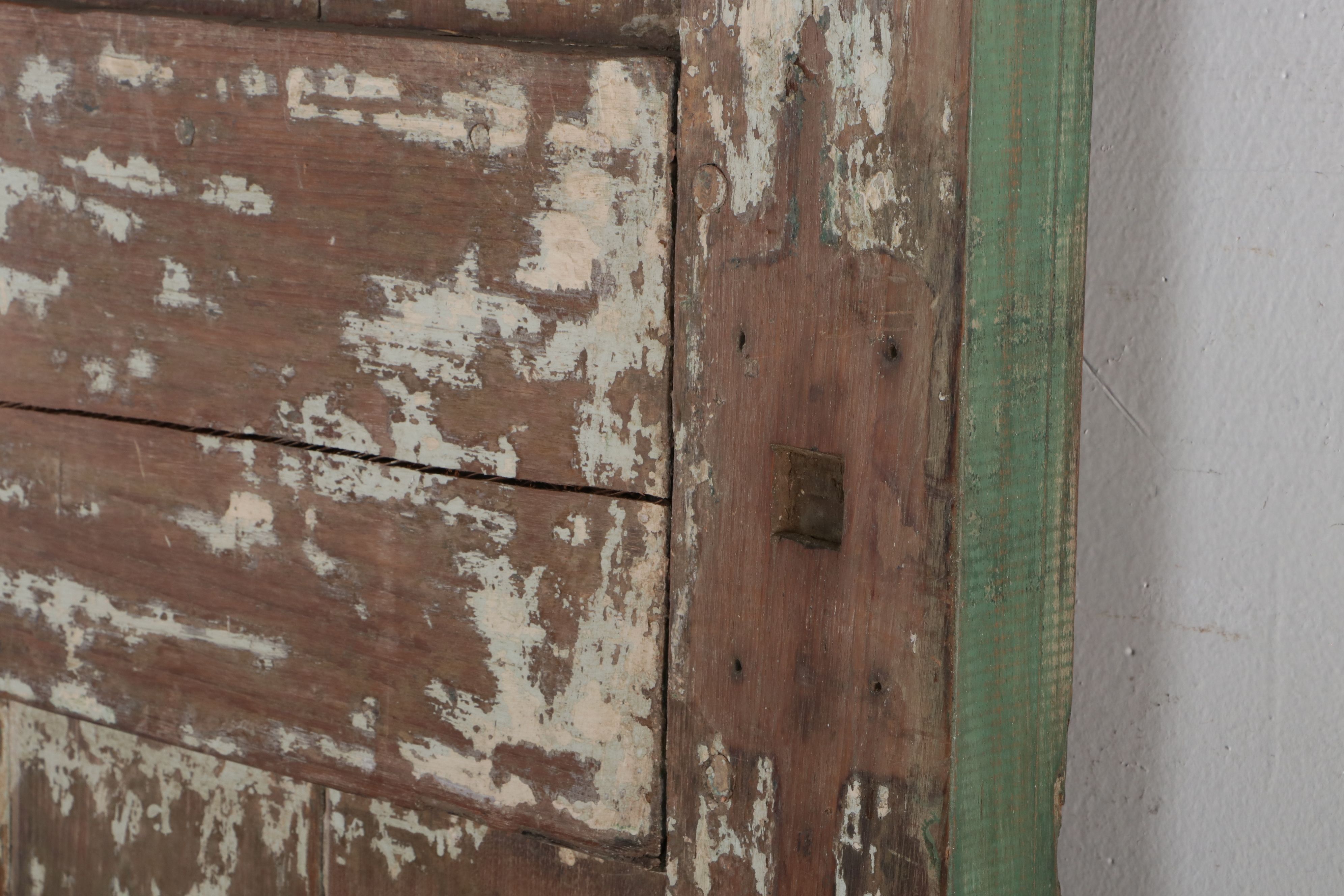 Pair of Rustic Green-Painted Wood Panel Doors