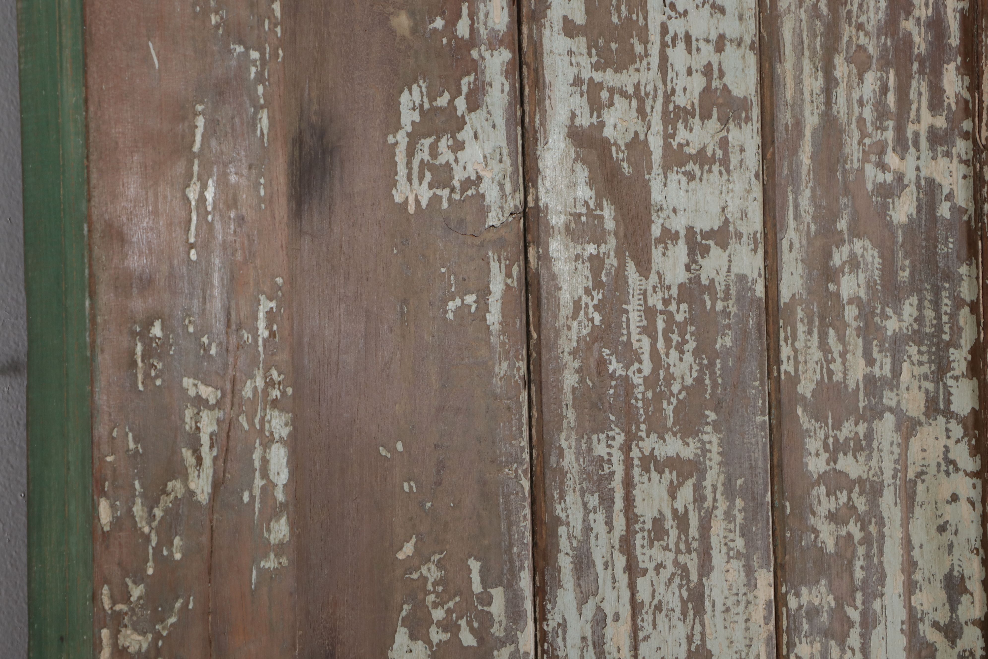 Pair of Rustic Green-Painted Wood Panel Doors