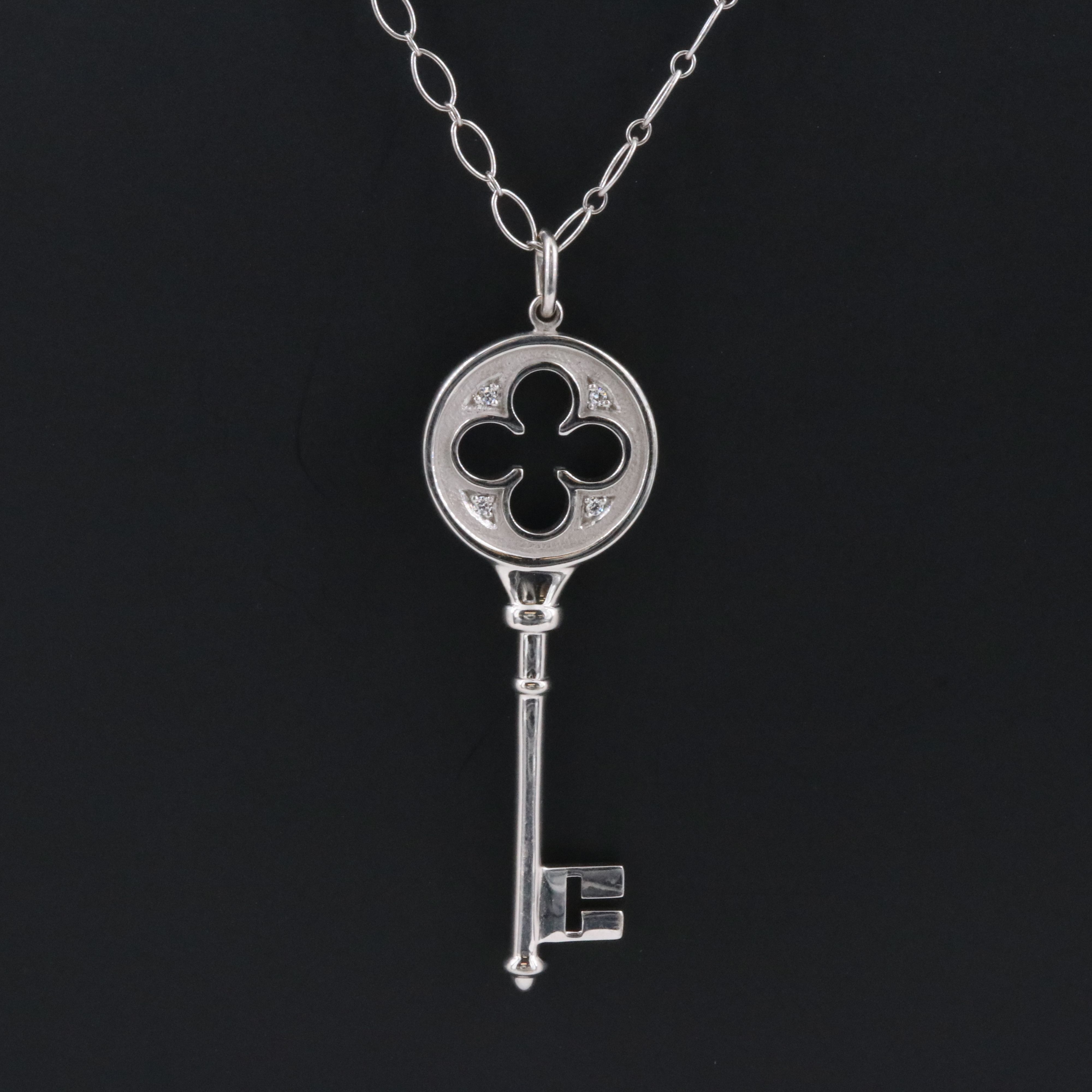 Tiffany & Co. Keys 18K Diamond Quatrefoil Key Pendant Necklace