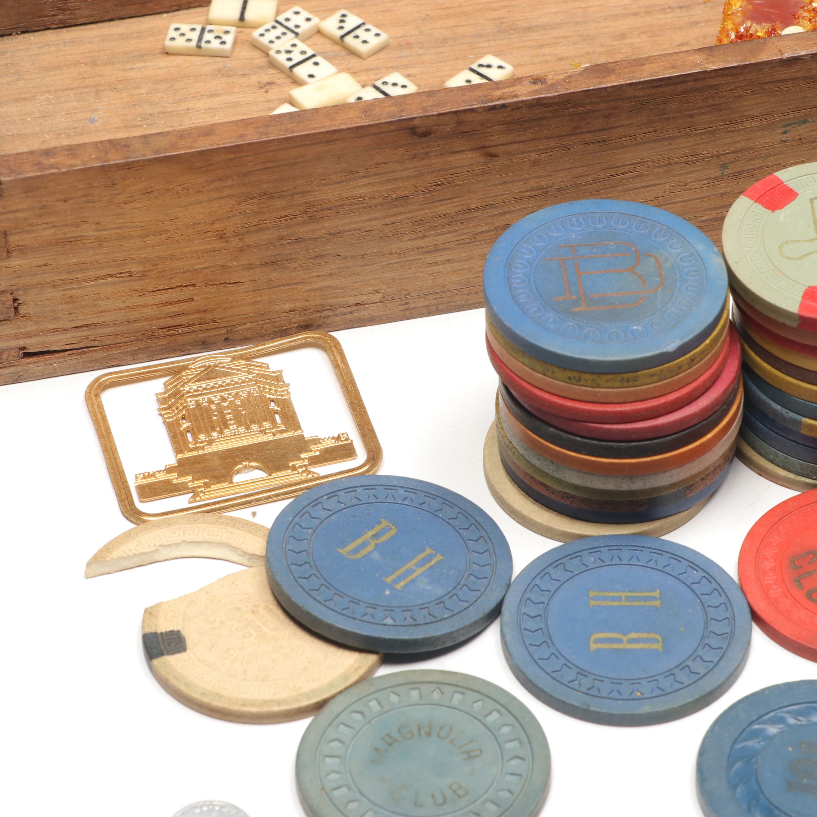 Yorkshire Club Glass Dice, Poker Chips, Miniature Dominoes and More Game Pieces