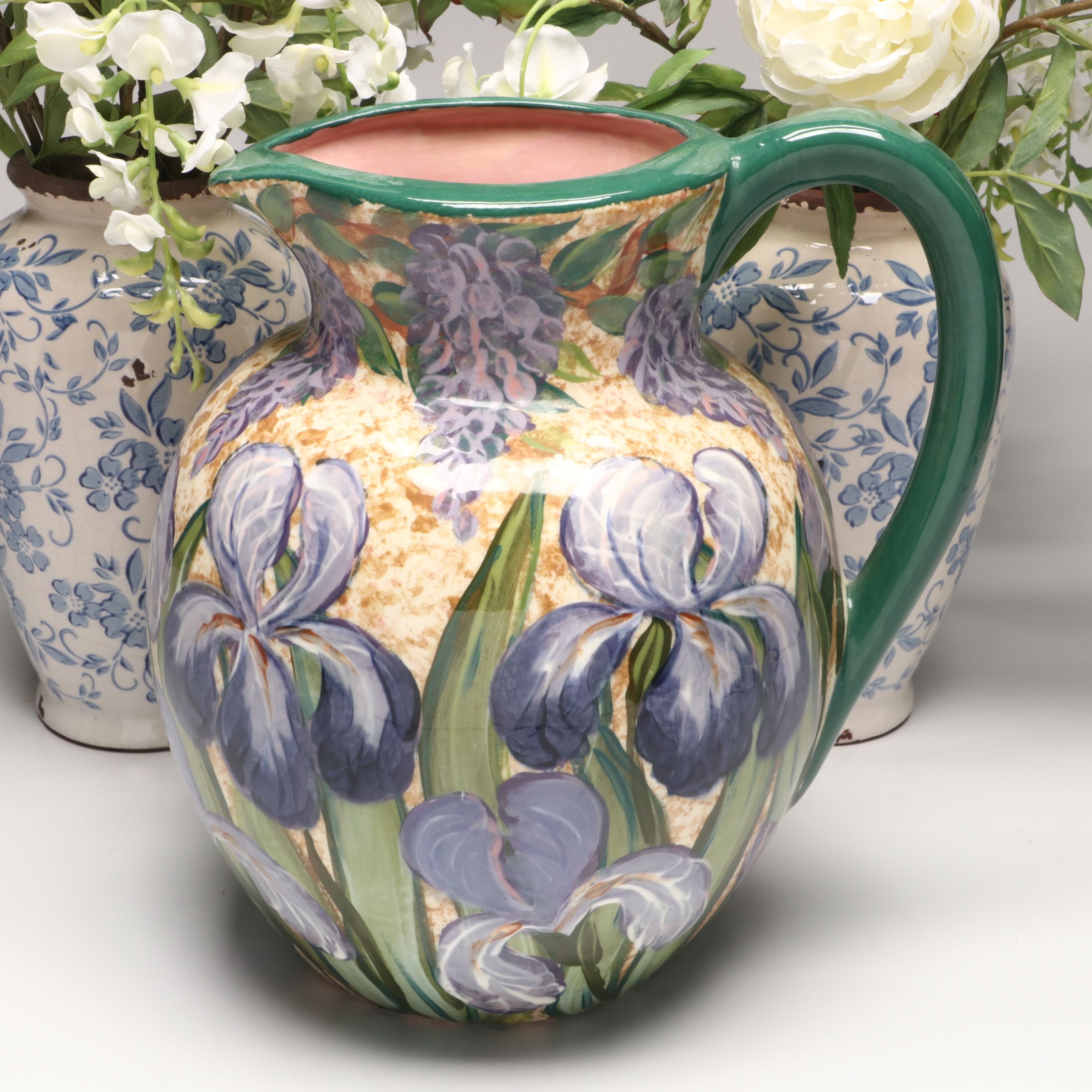 Lesal Ceramics Pitcher with Peony Vases and Artificial Flowers