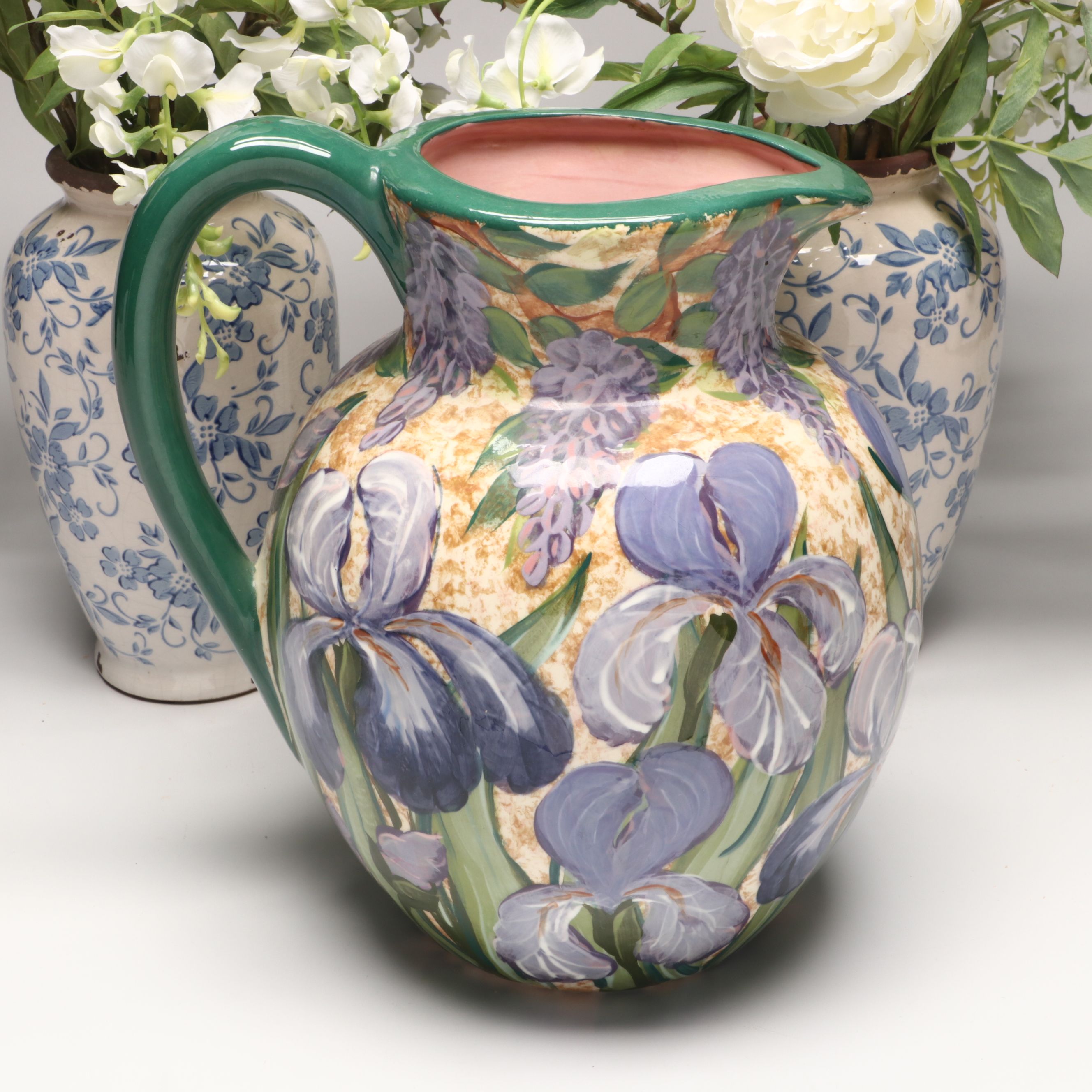 Lesal Ceramics Pitcher with Peony Vases and Artificial Flowers