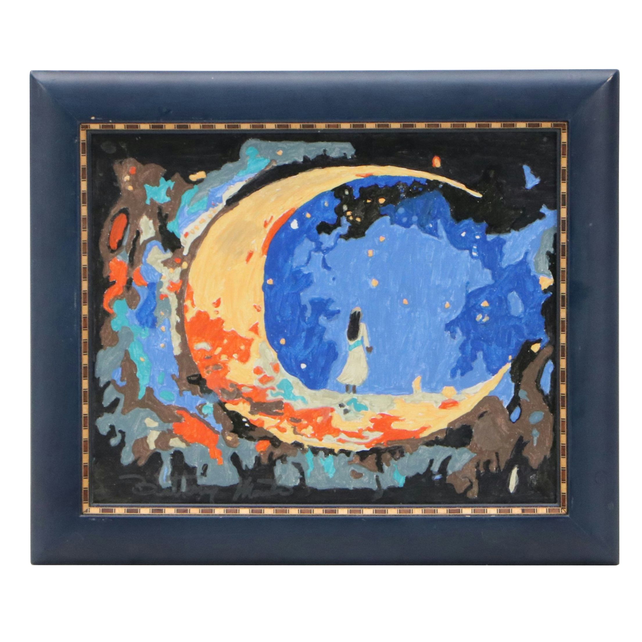 Brittony Martin Acrylic Painting of Moon Lady with Stars, Circa 2026