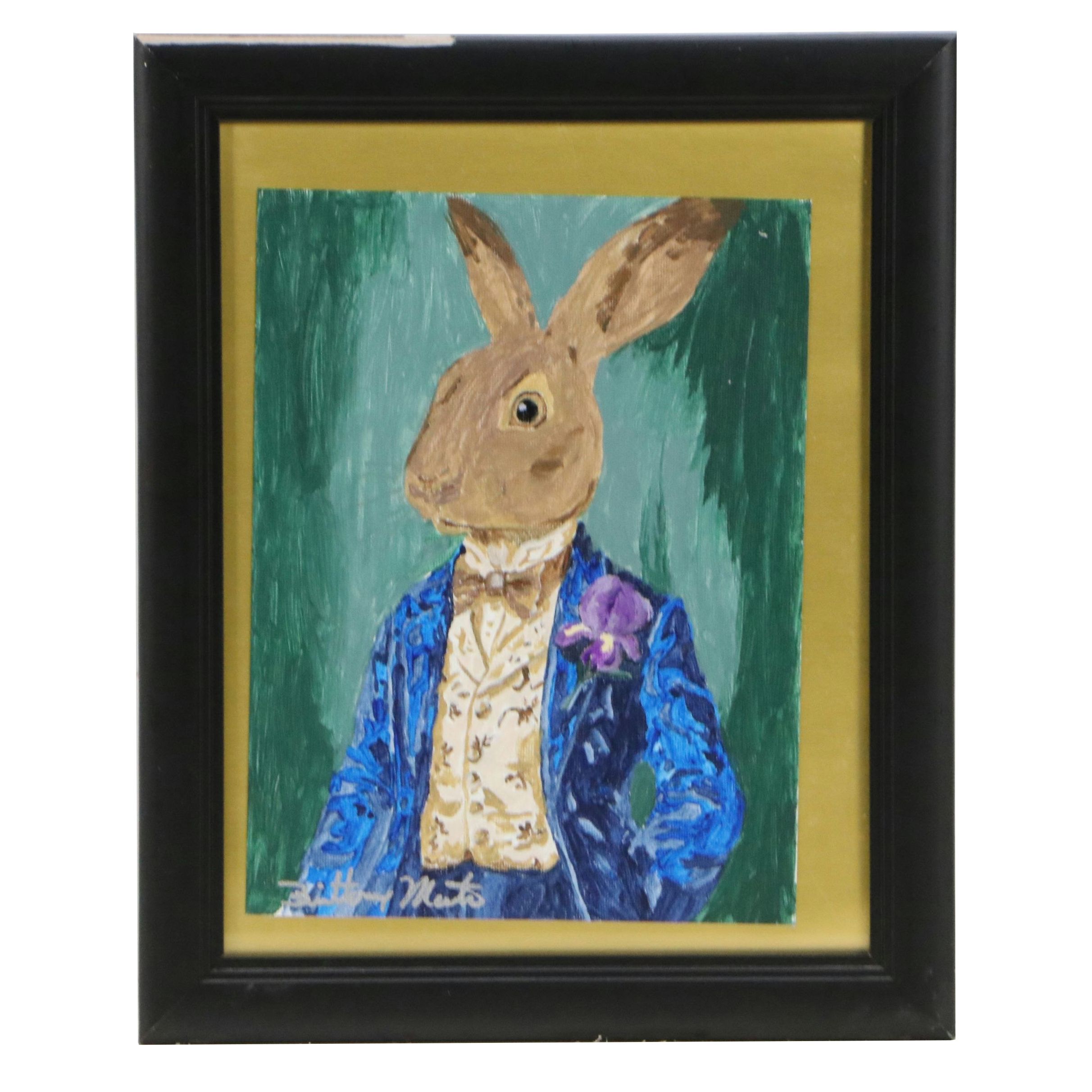Brittony Martin Acrylic Painting of Dapper Rabbit, Circa 2026