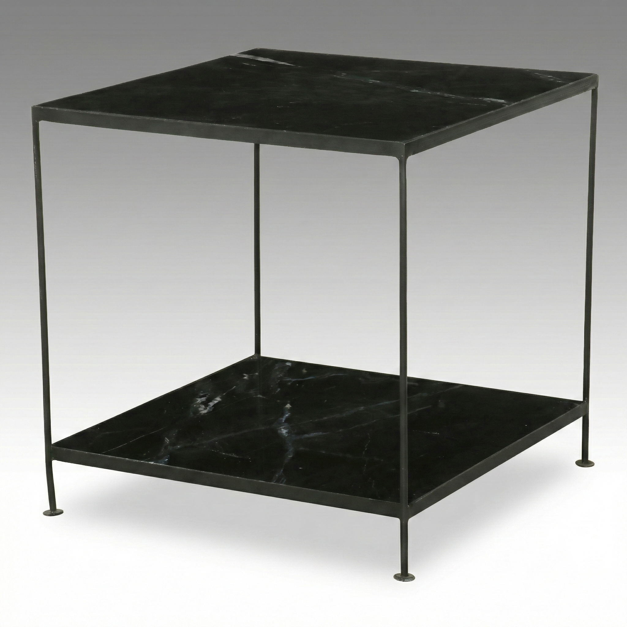 Mid Century Modern Style Black Marble Two-Tiered End Table