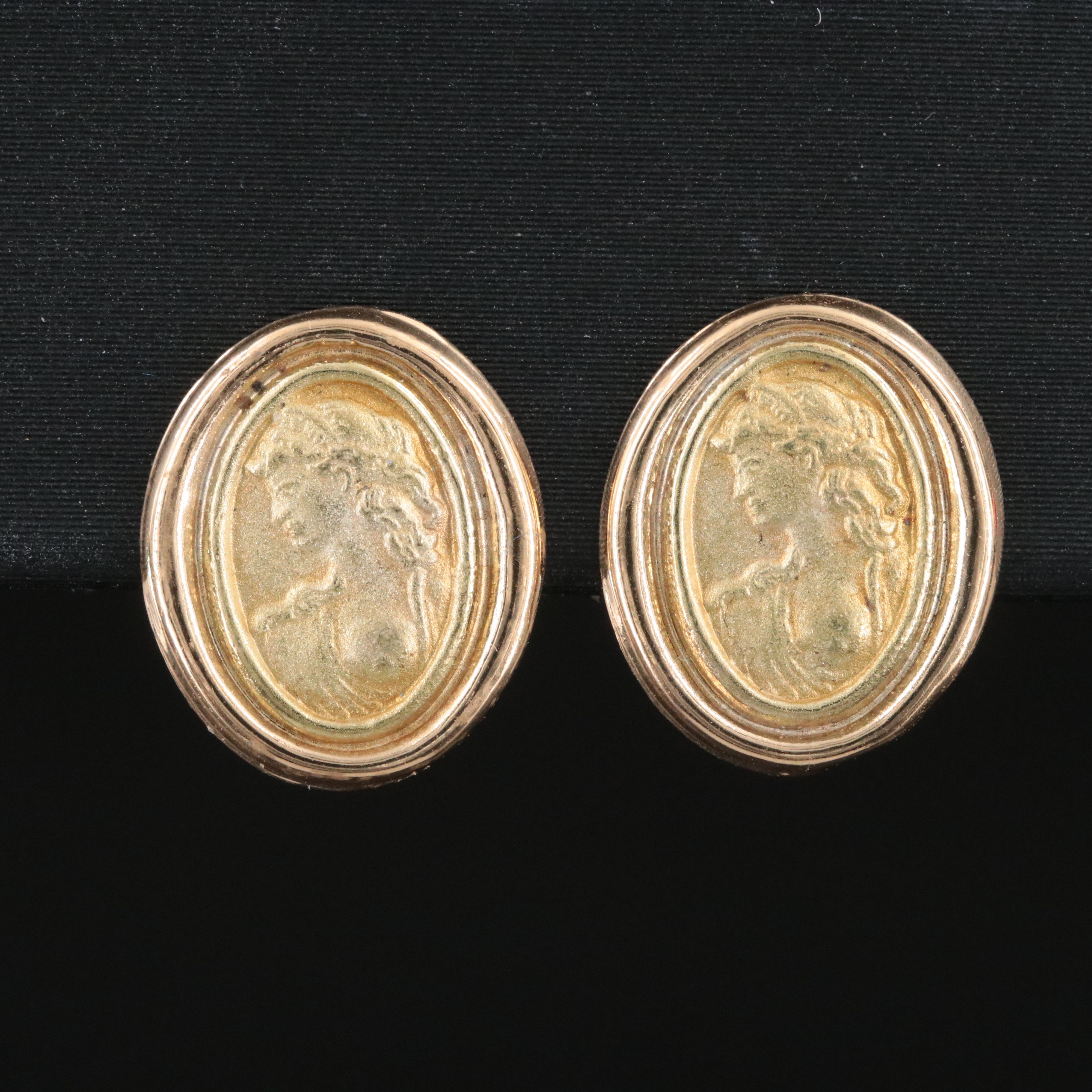 14K Cameo Button Earrings