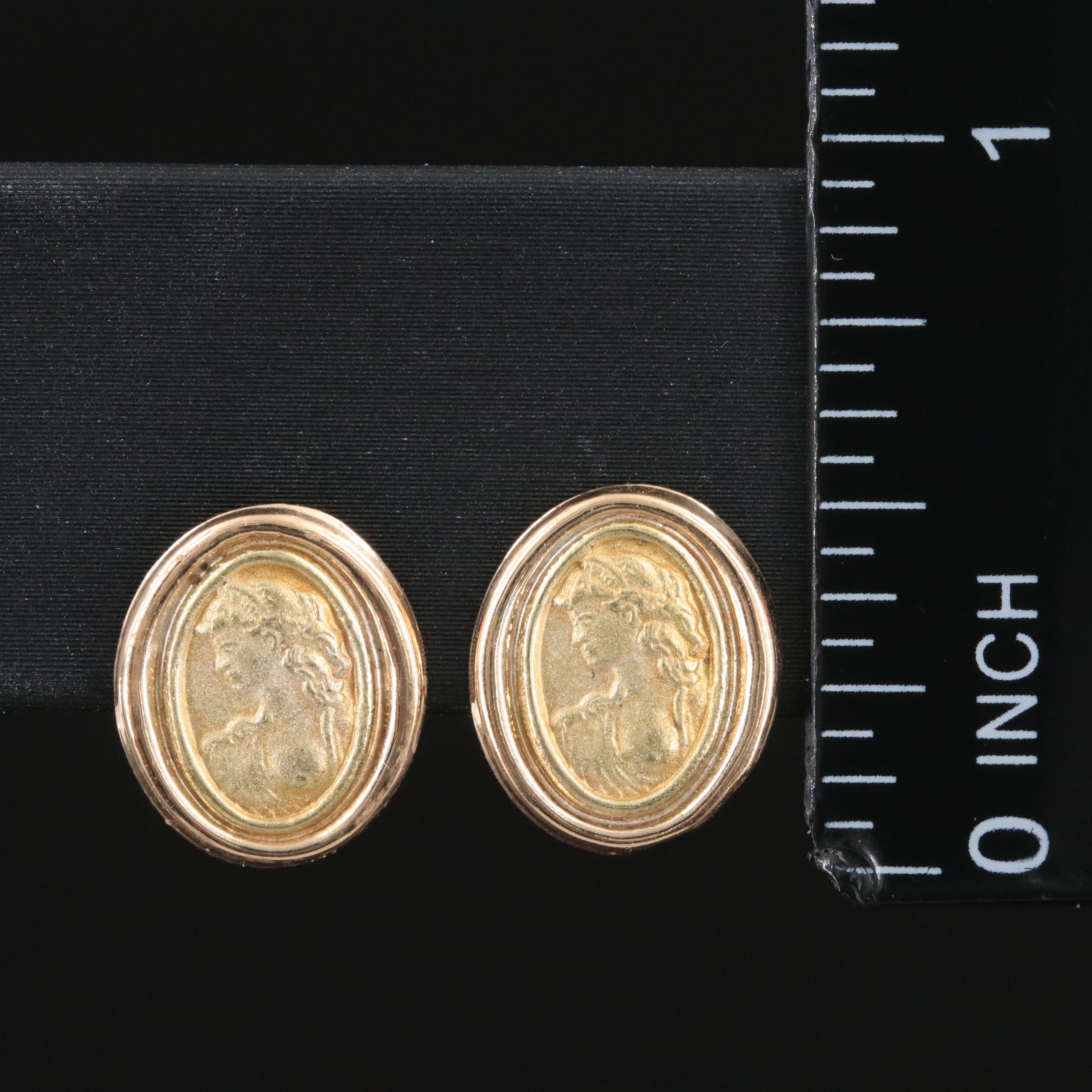 14K Cameo Button Earrings