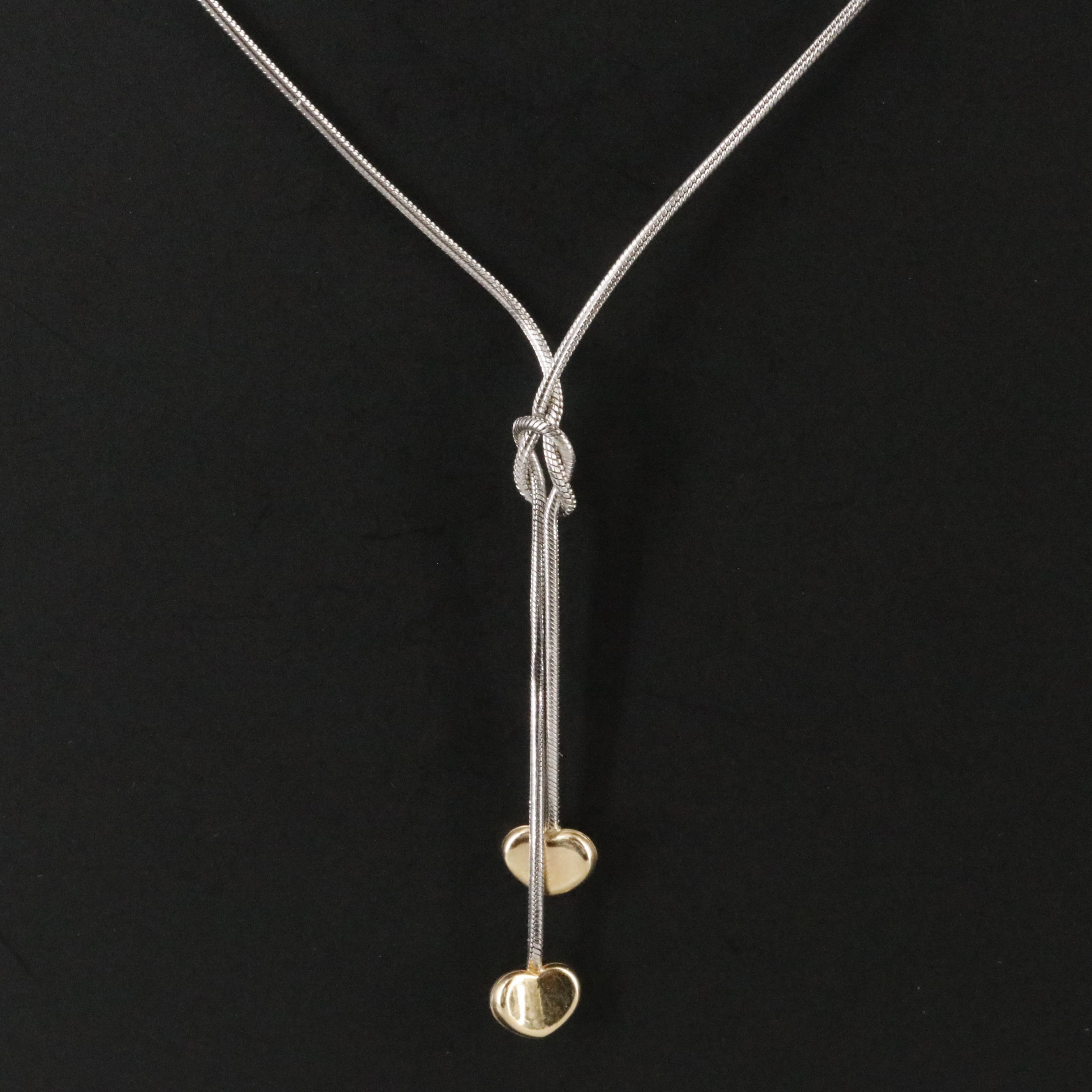 14K Two Tone Heart Lariat Necklace