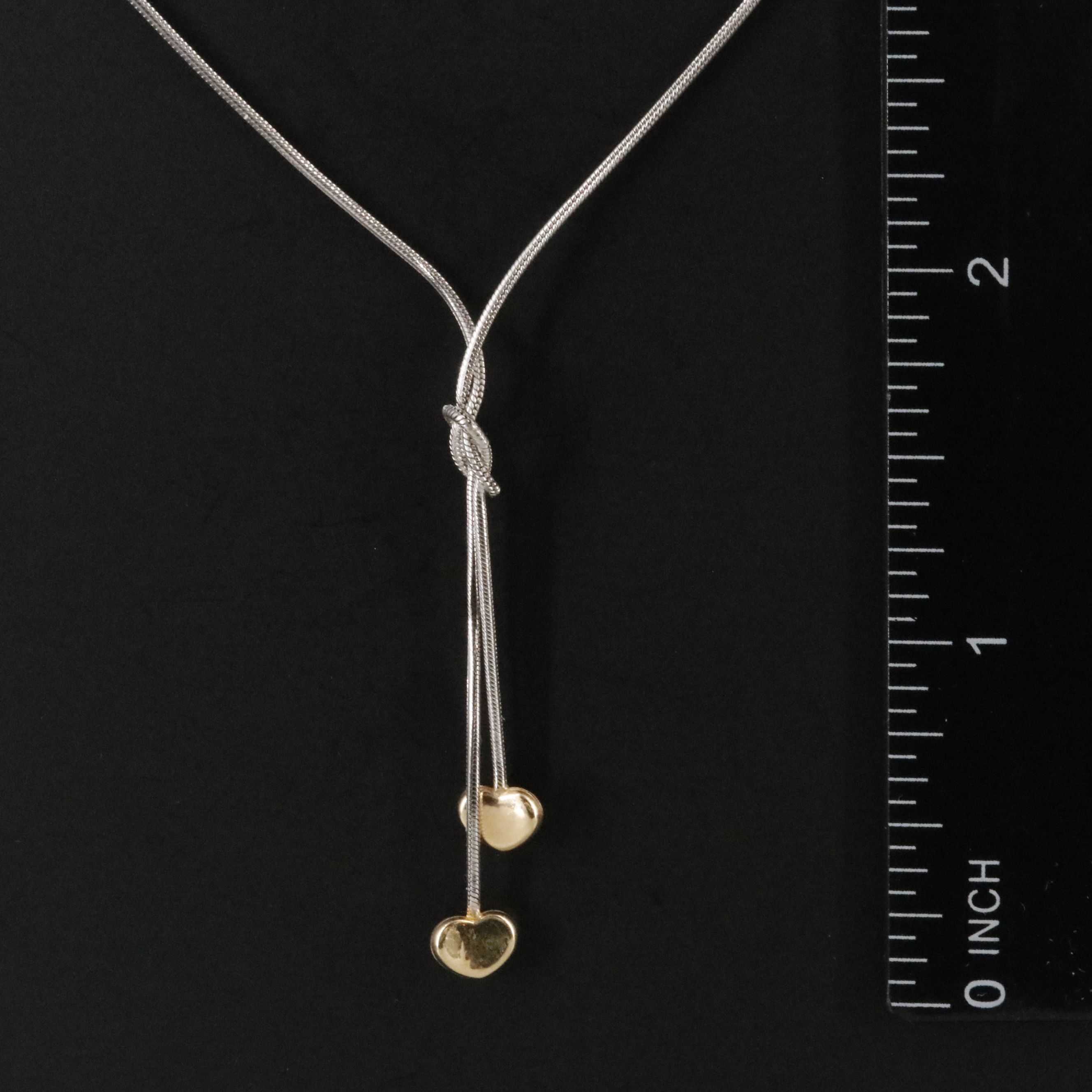 14K Two Tone Heart Lariat Necklace
