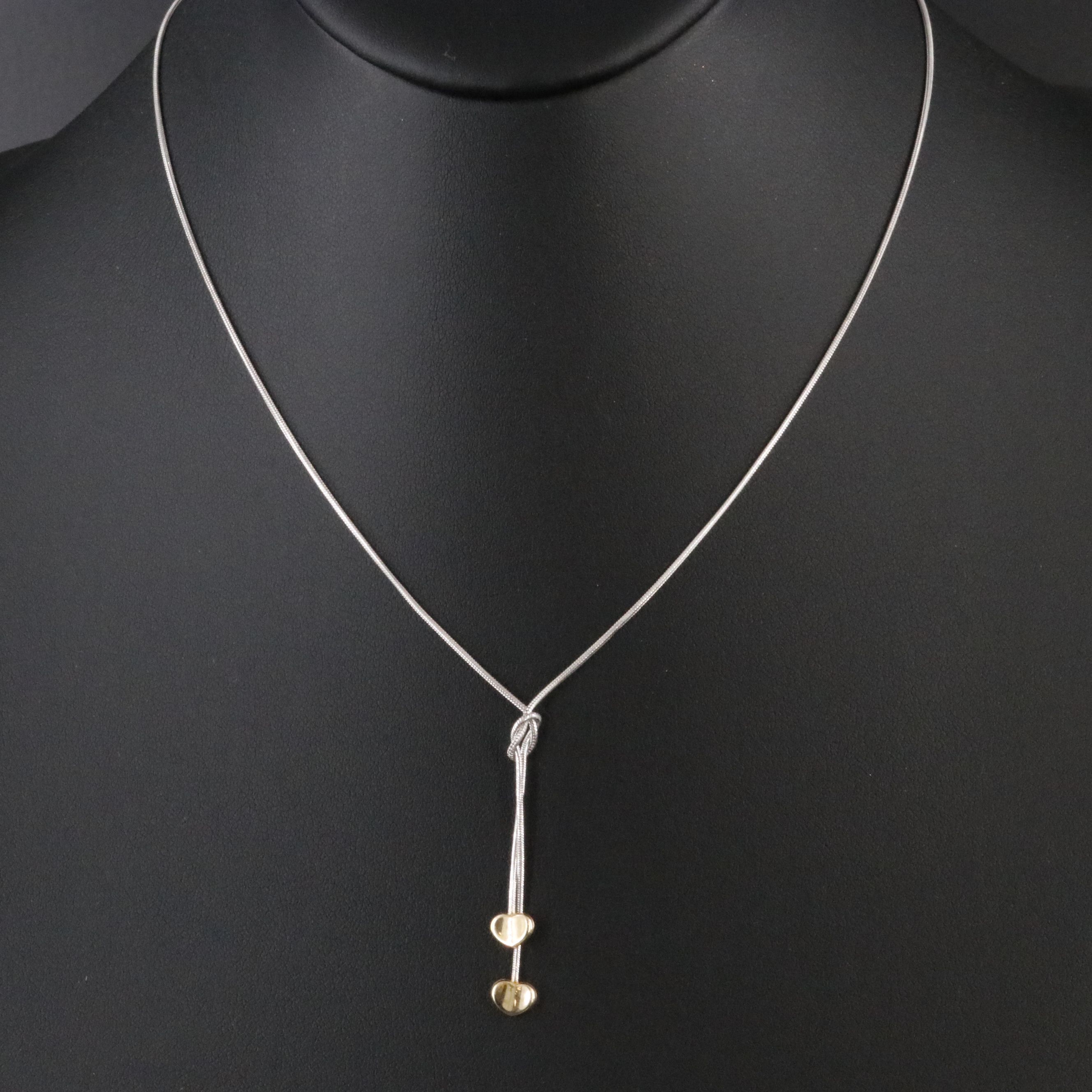 14K Two Tone Heart Lariat Necklace