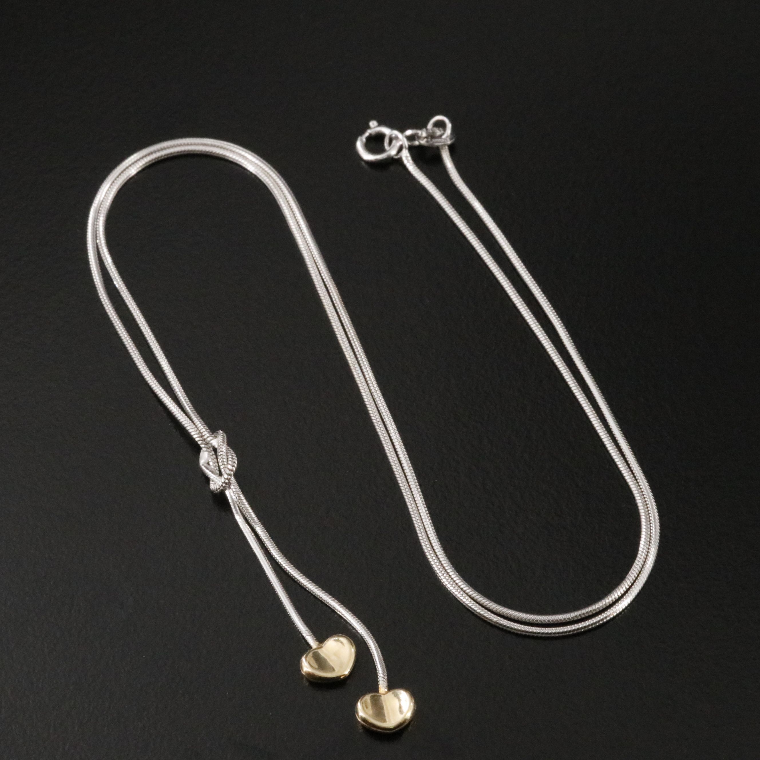 14K Two Tone Heart Lariat Necklace