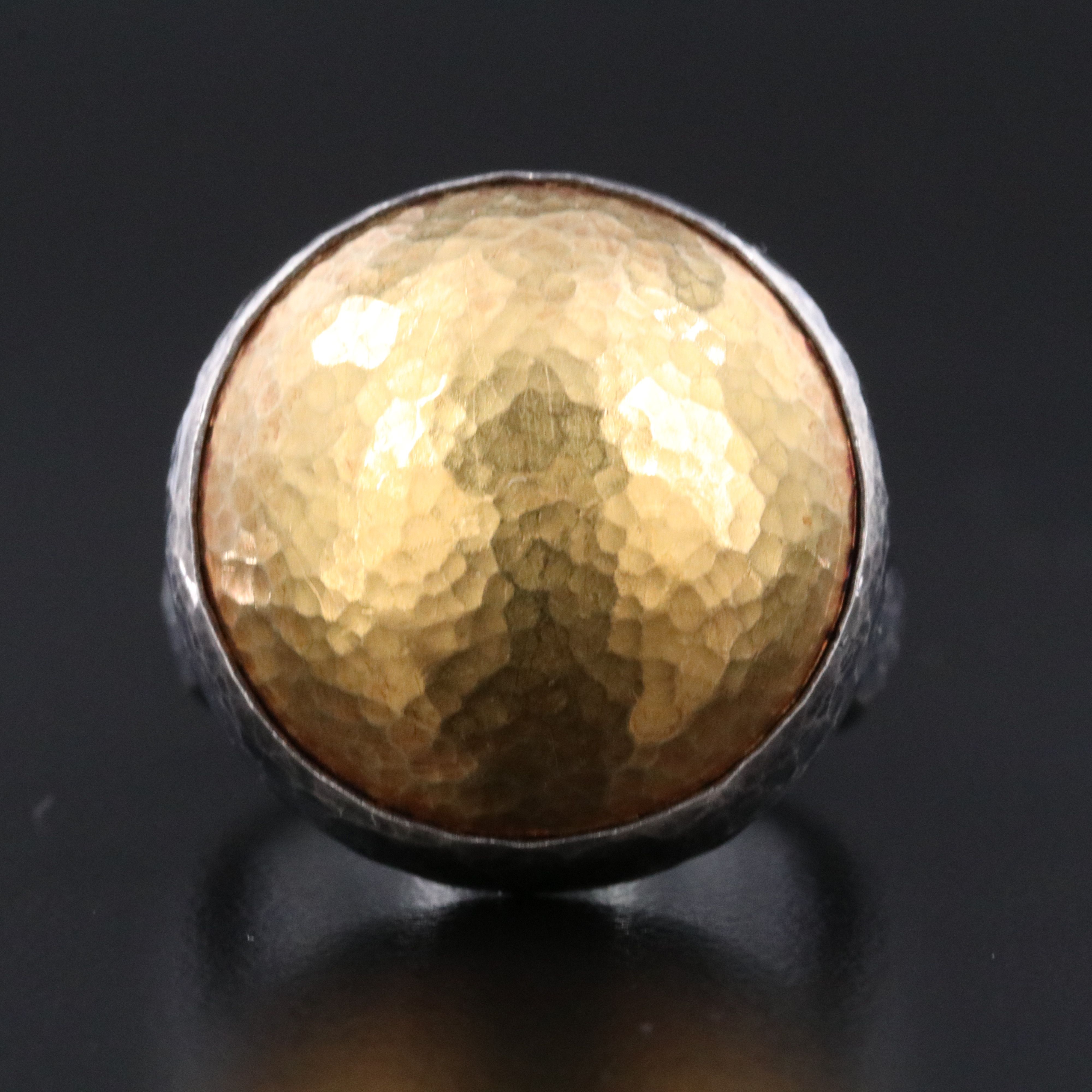 Gurhan Sterling Two-Tone Dome Ring with Hammered Finish