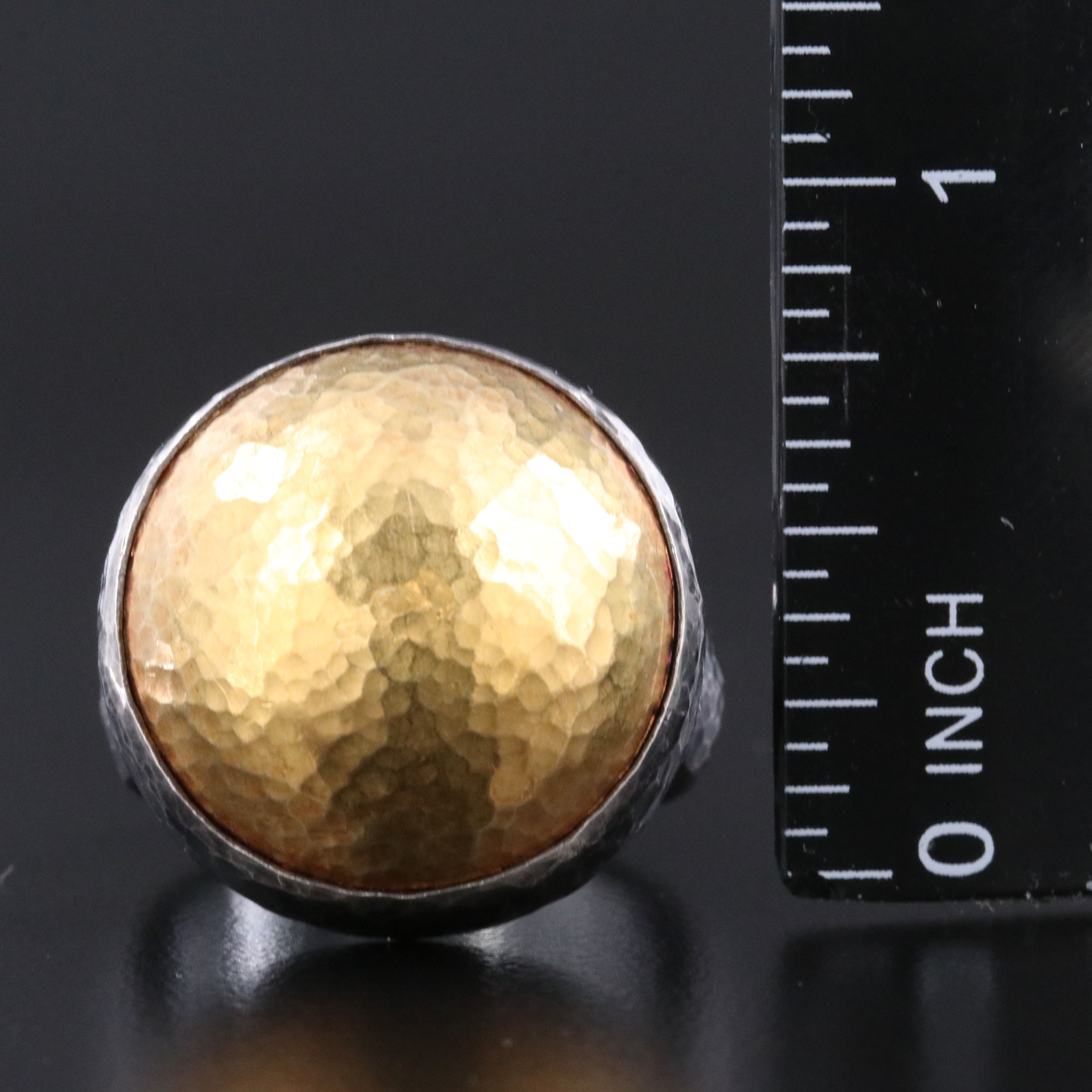 Gurhan Sterling Two-Tone Dome Ring with Hammered Finish
