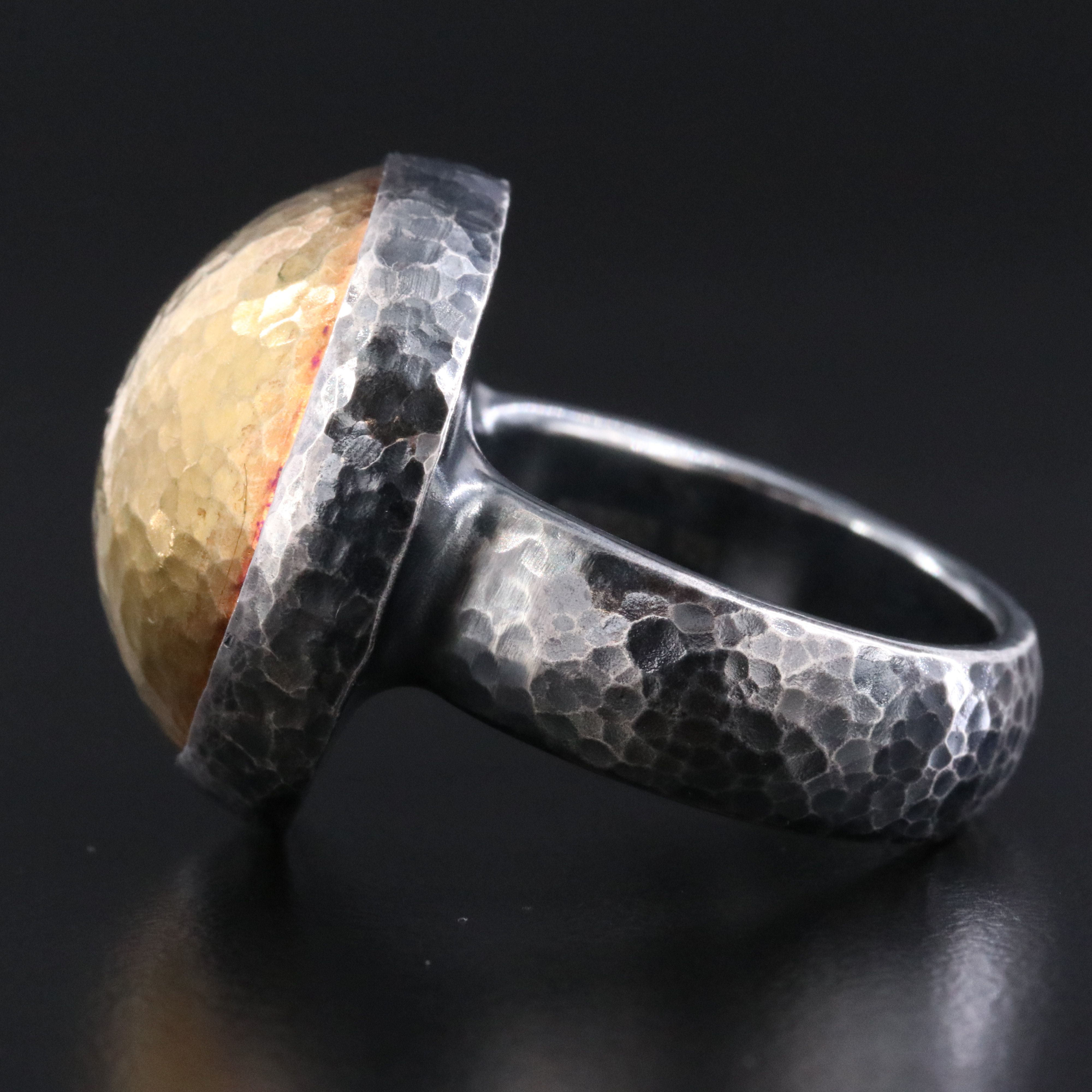 Gurhan Sterling Two-Tone Dome Ring with Hammered Finish