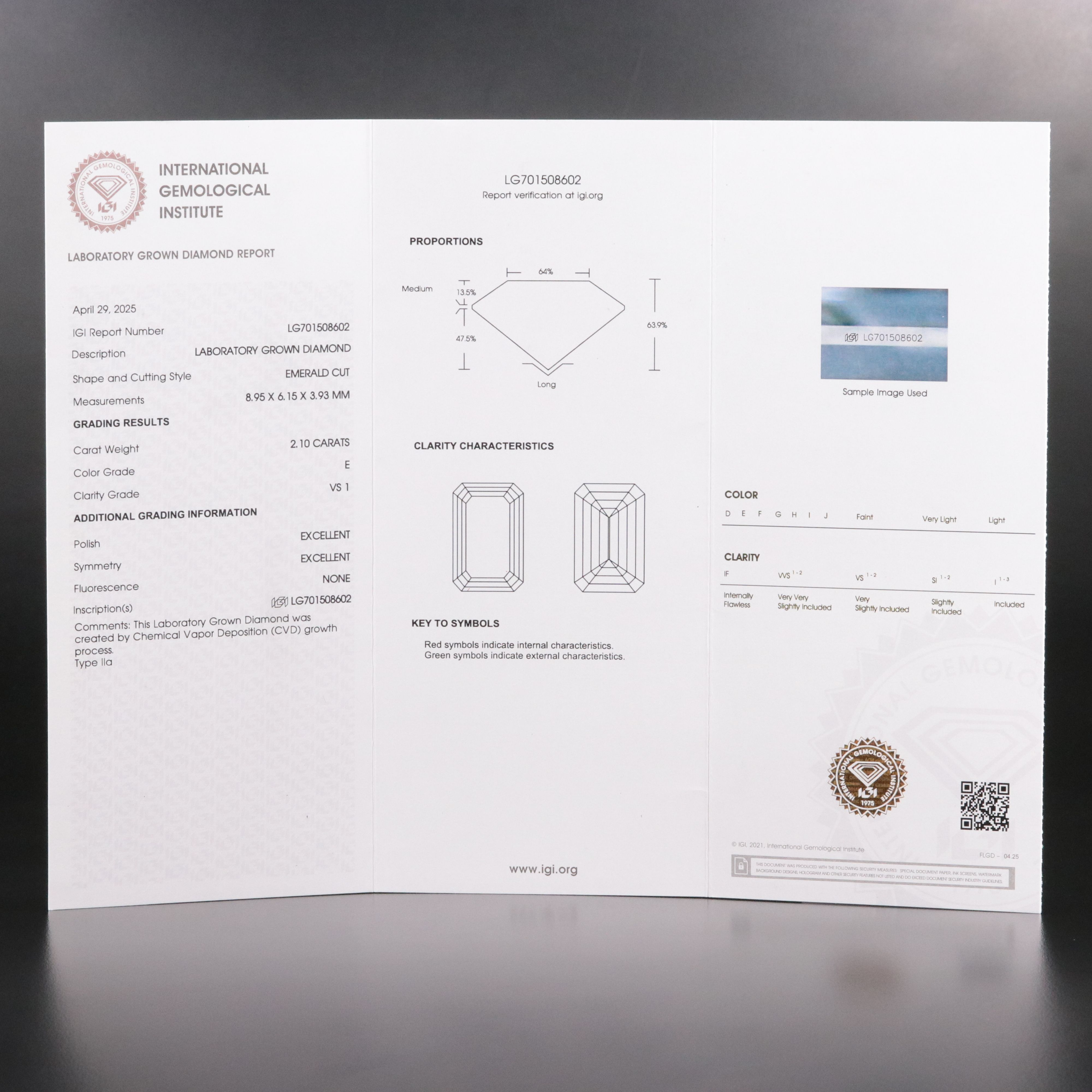 Loose 2.10 CT Lab Grown Diamond with IGI Report