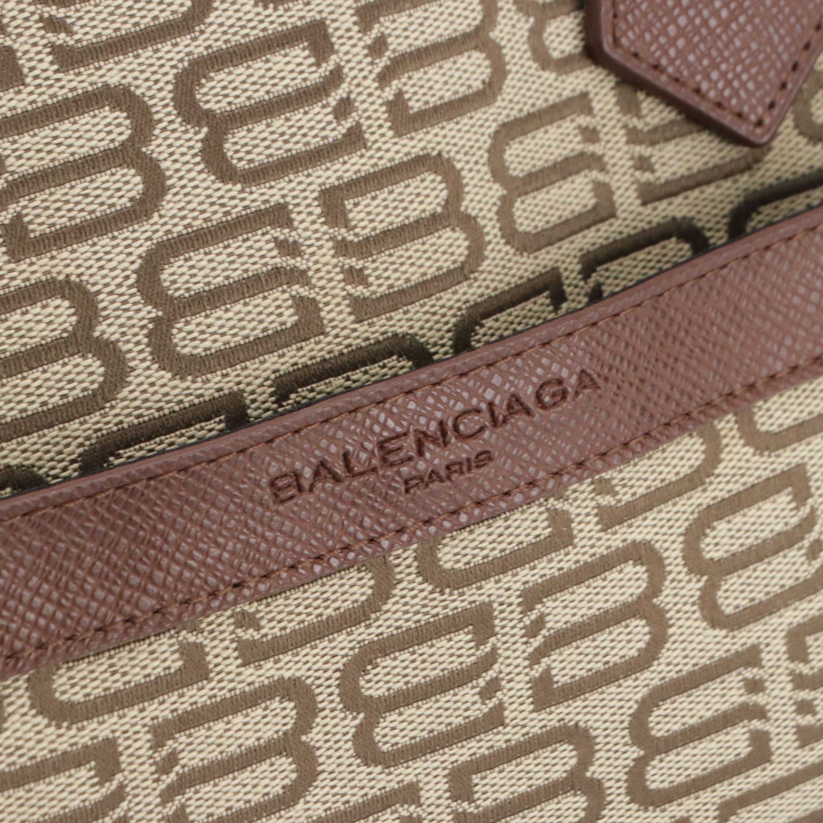 Balenciaga Zippered Boston Bag in Logo Jacquard Canvas and Leather Trim