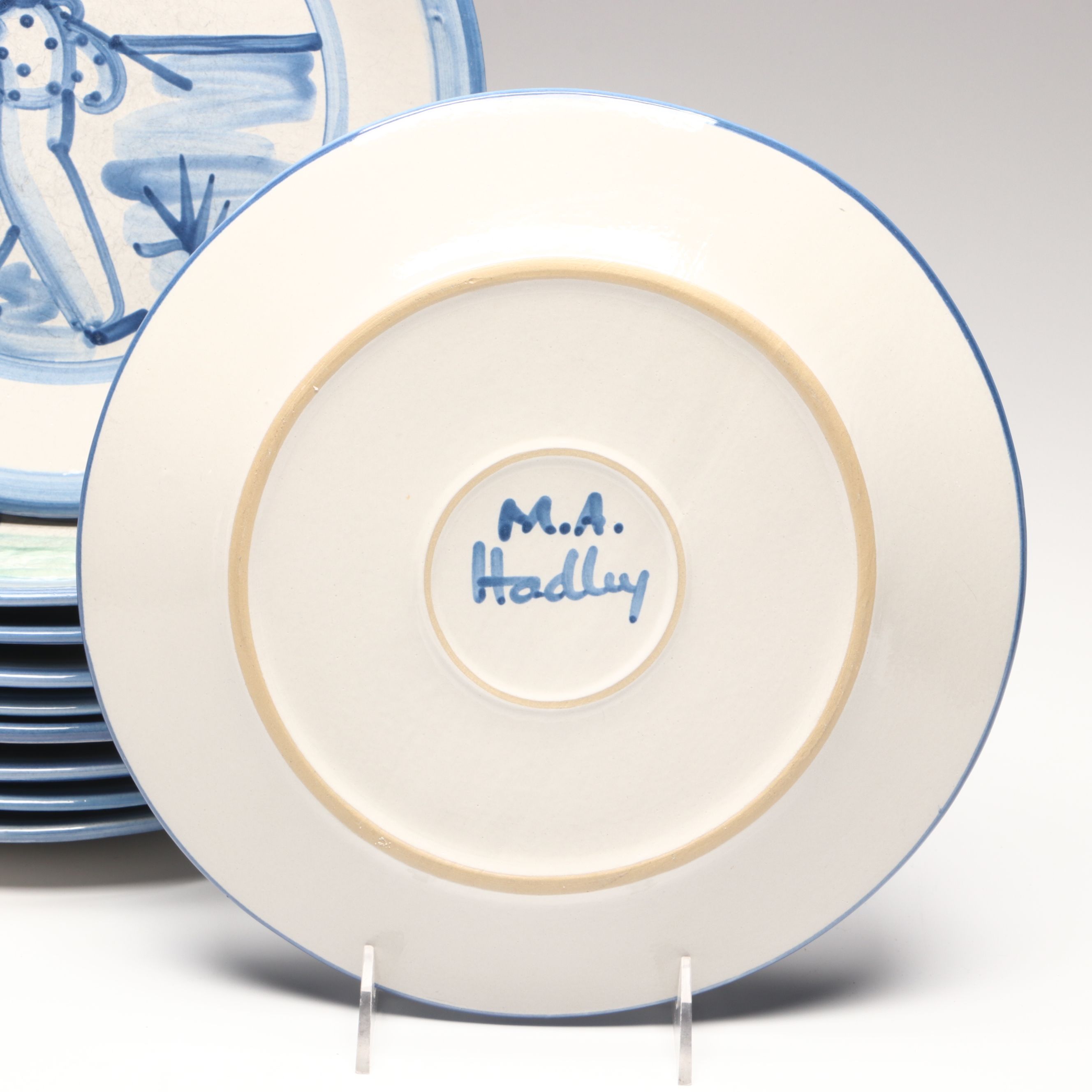 M. A. Hadley Handmade Folk Art Ceramic Dinner Plates