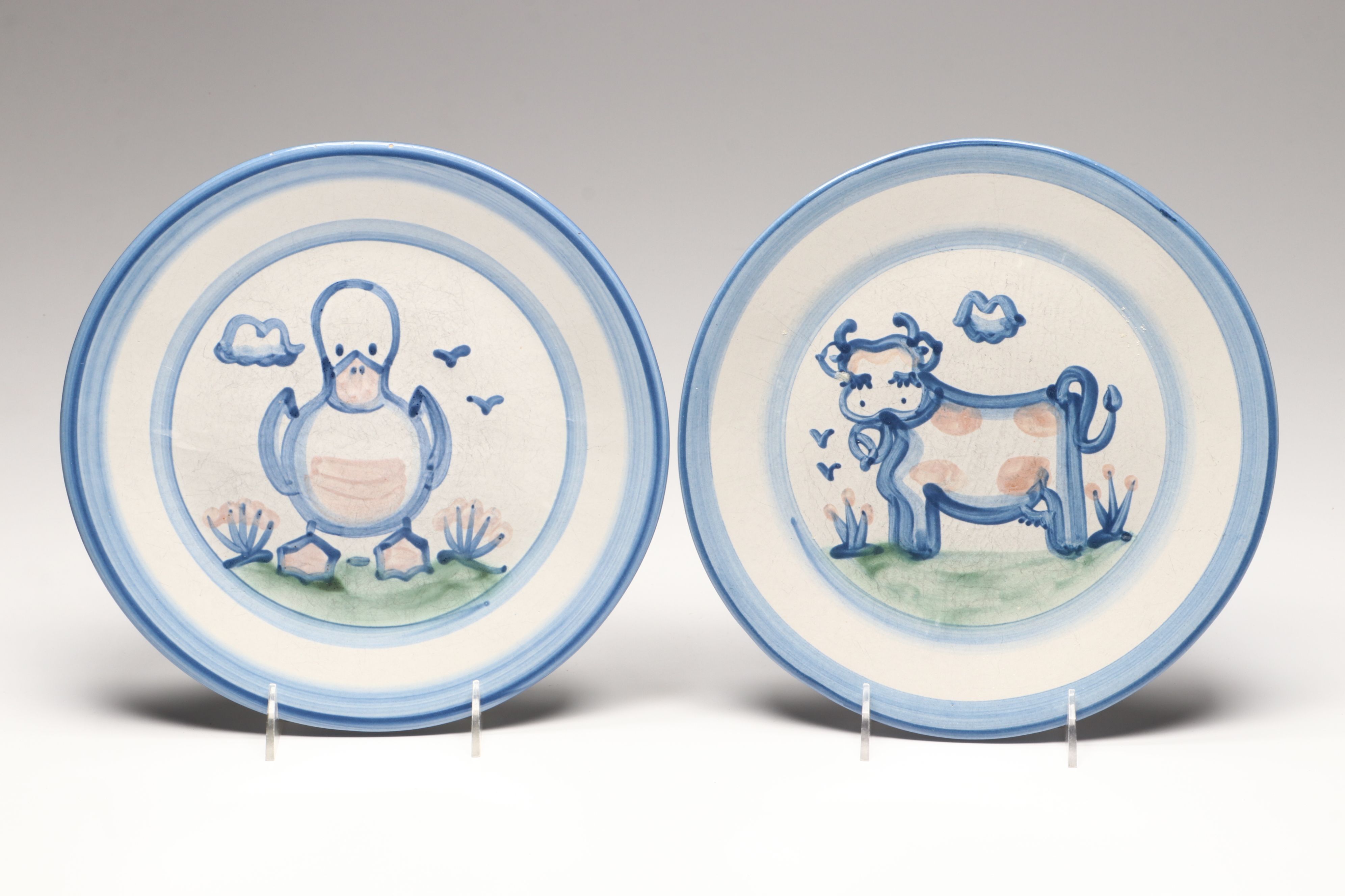 M. A. Hadley Handmade Folk Art Ceramic Dinner Plates