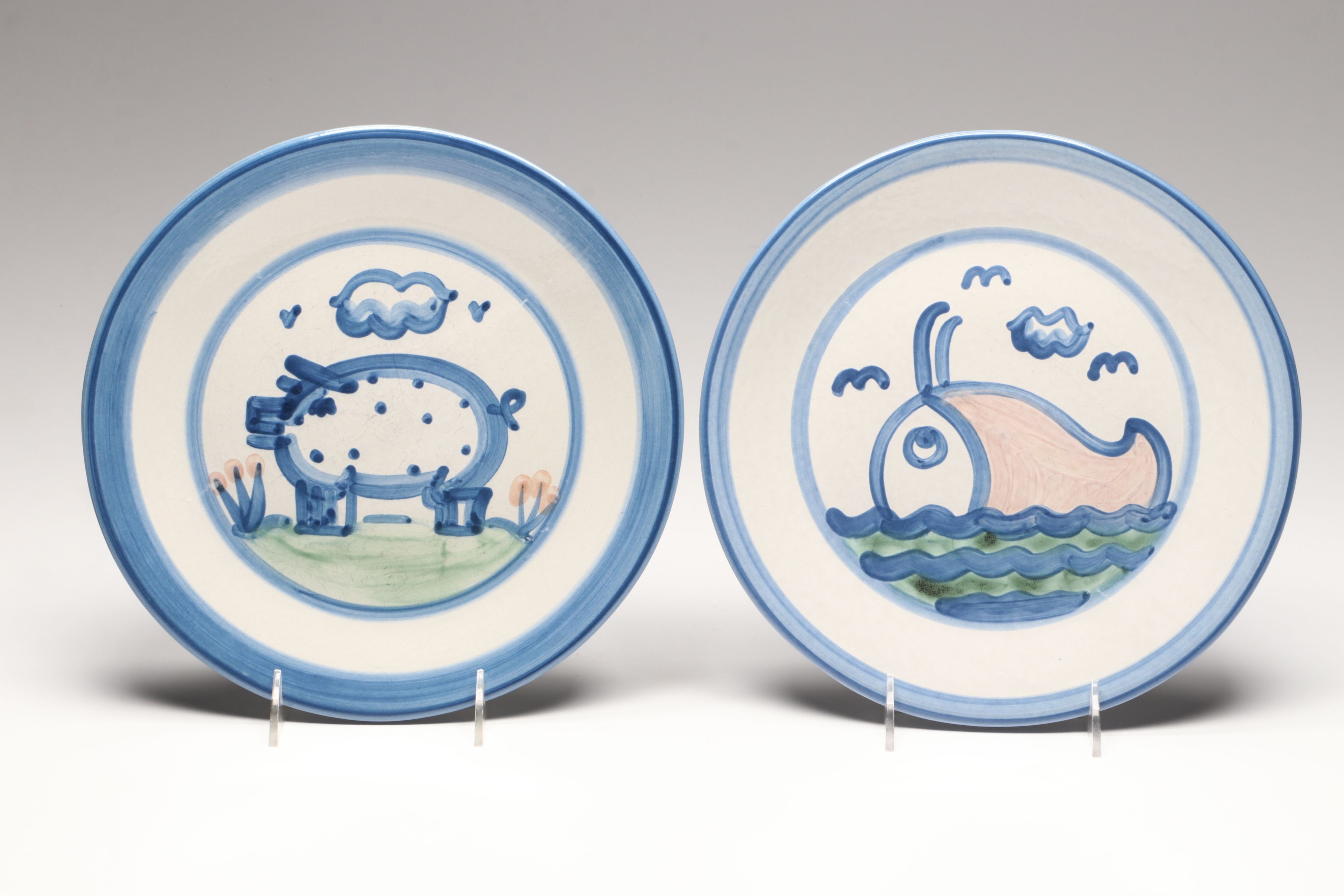 M. A. Hadley Handmade Folk Art Ceramic Dinner Plates