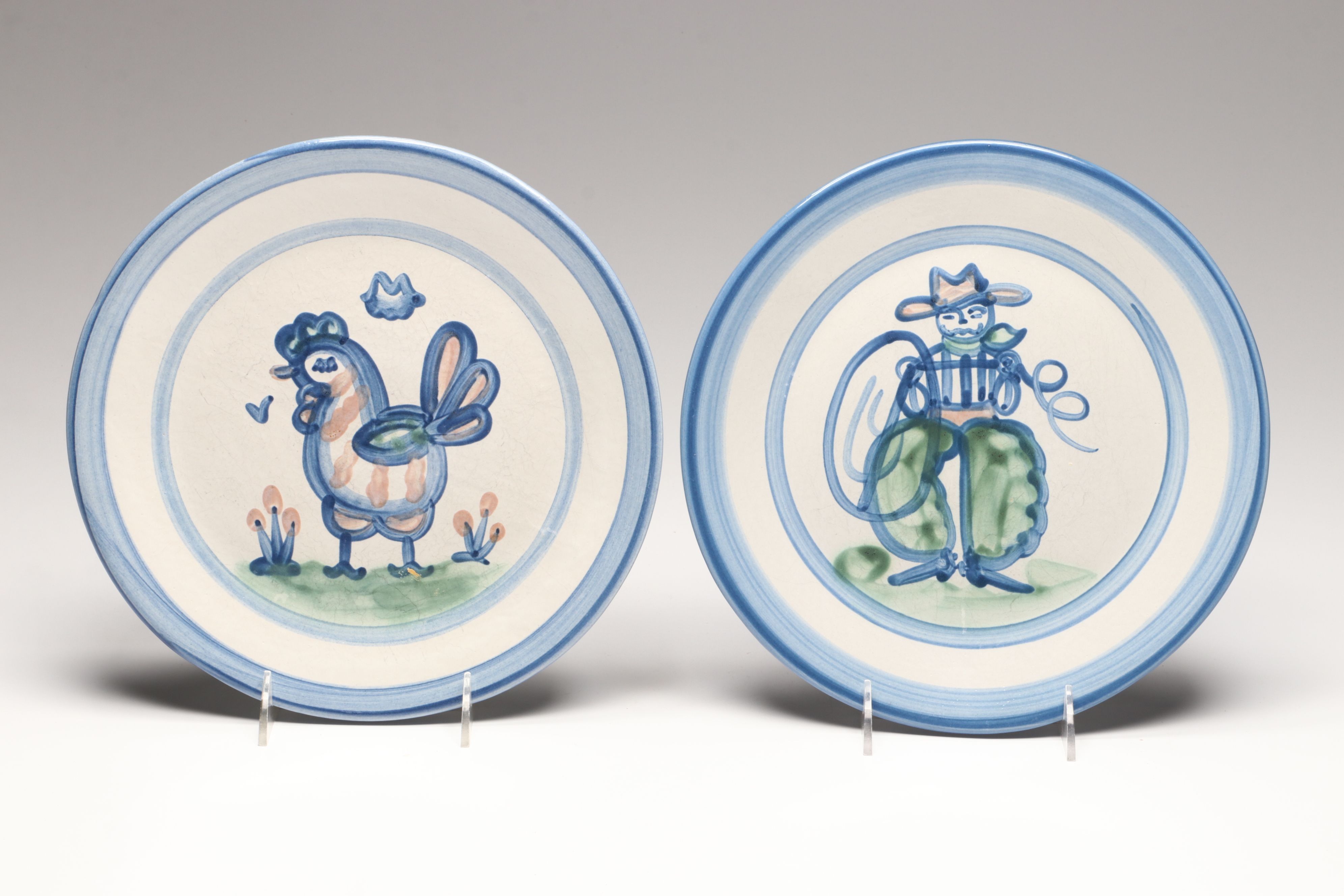 M. A. Hadley Handmade Folk Art Ceramic Dinner Plates