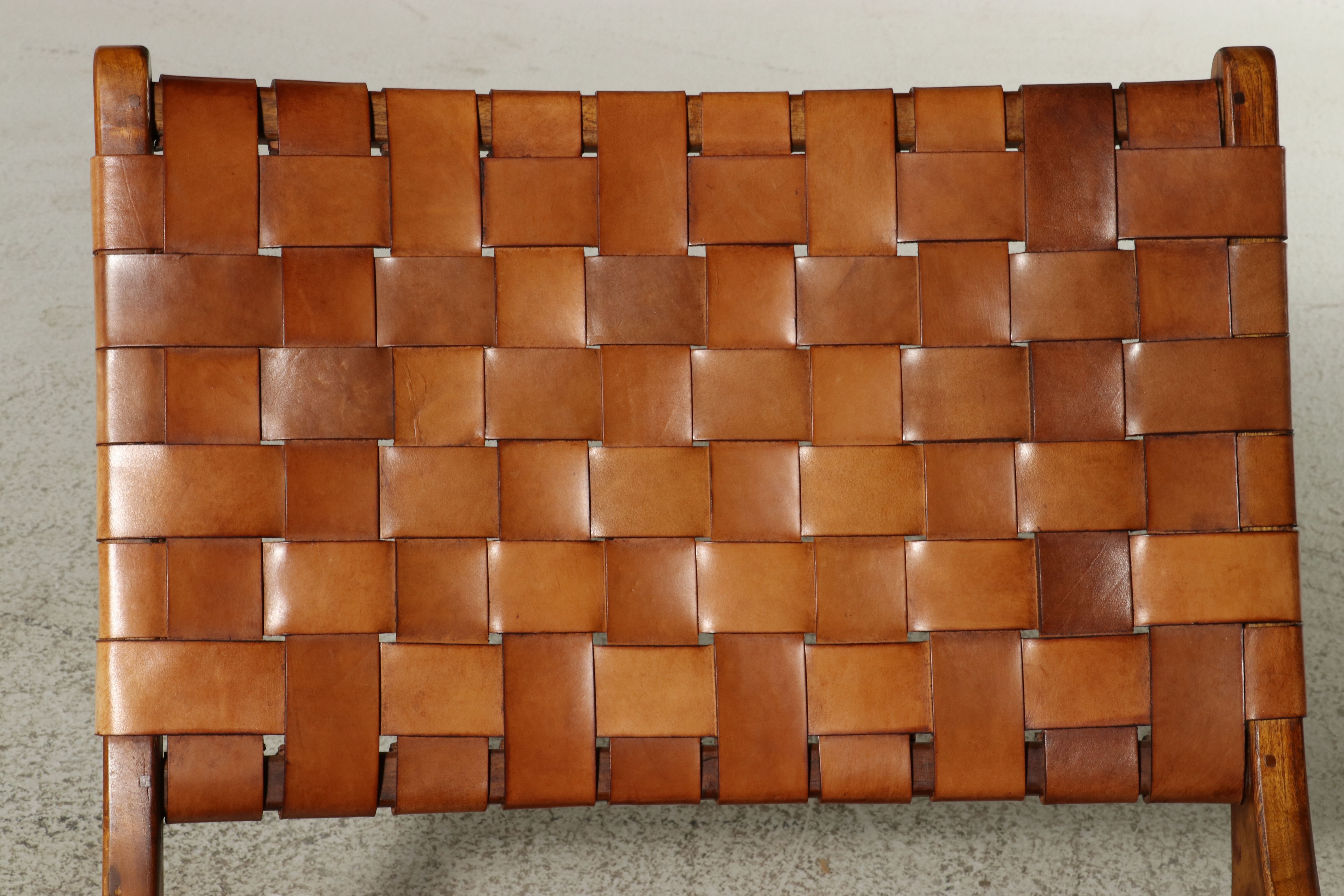 Mid Century Modern Style Teak and Woven Leather Lounge Chair