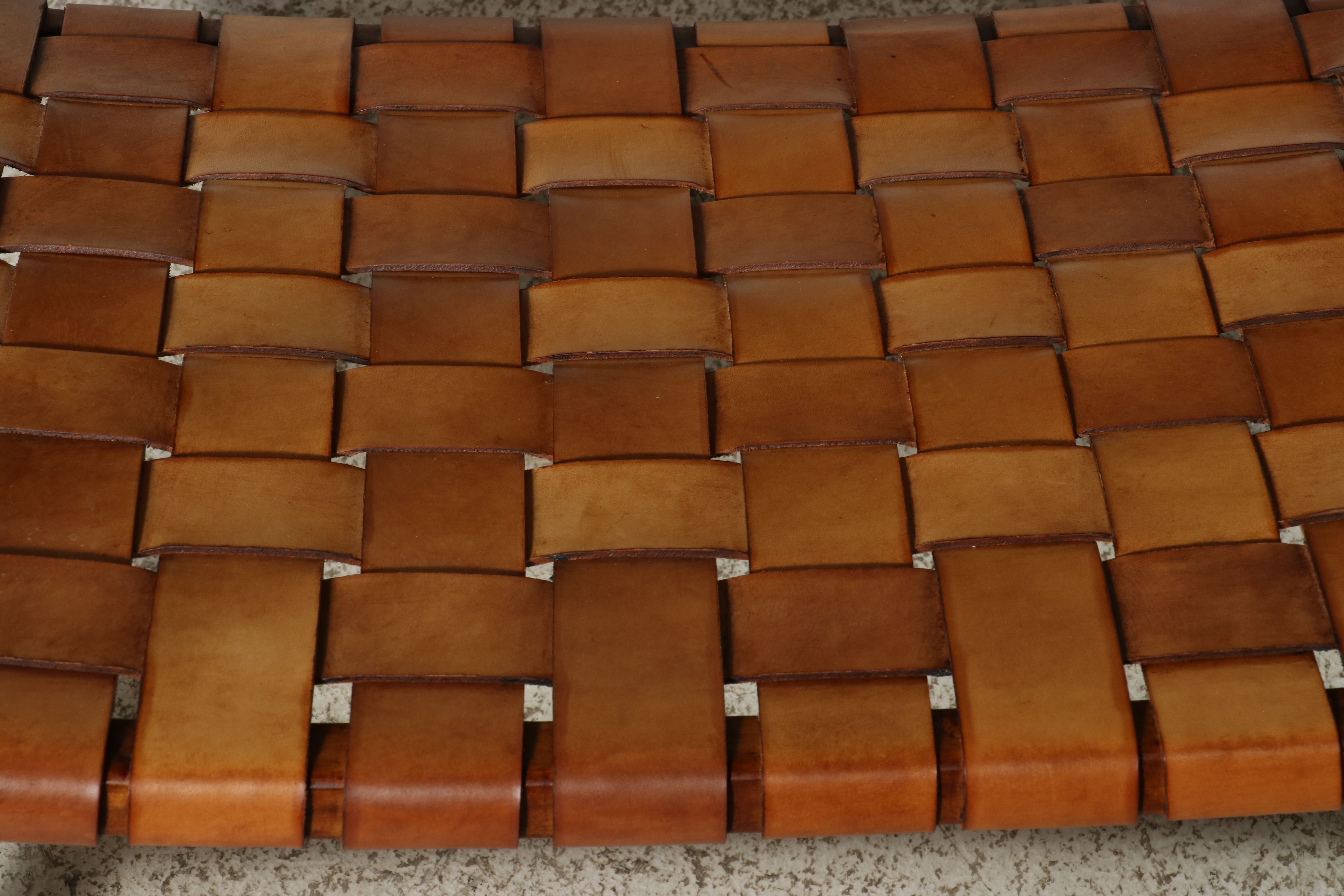 Mid Century Modern Style Teak and Woven Leather Lounge Chair