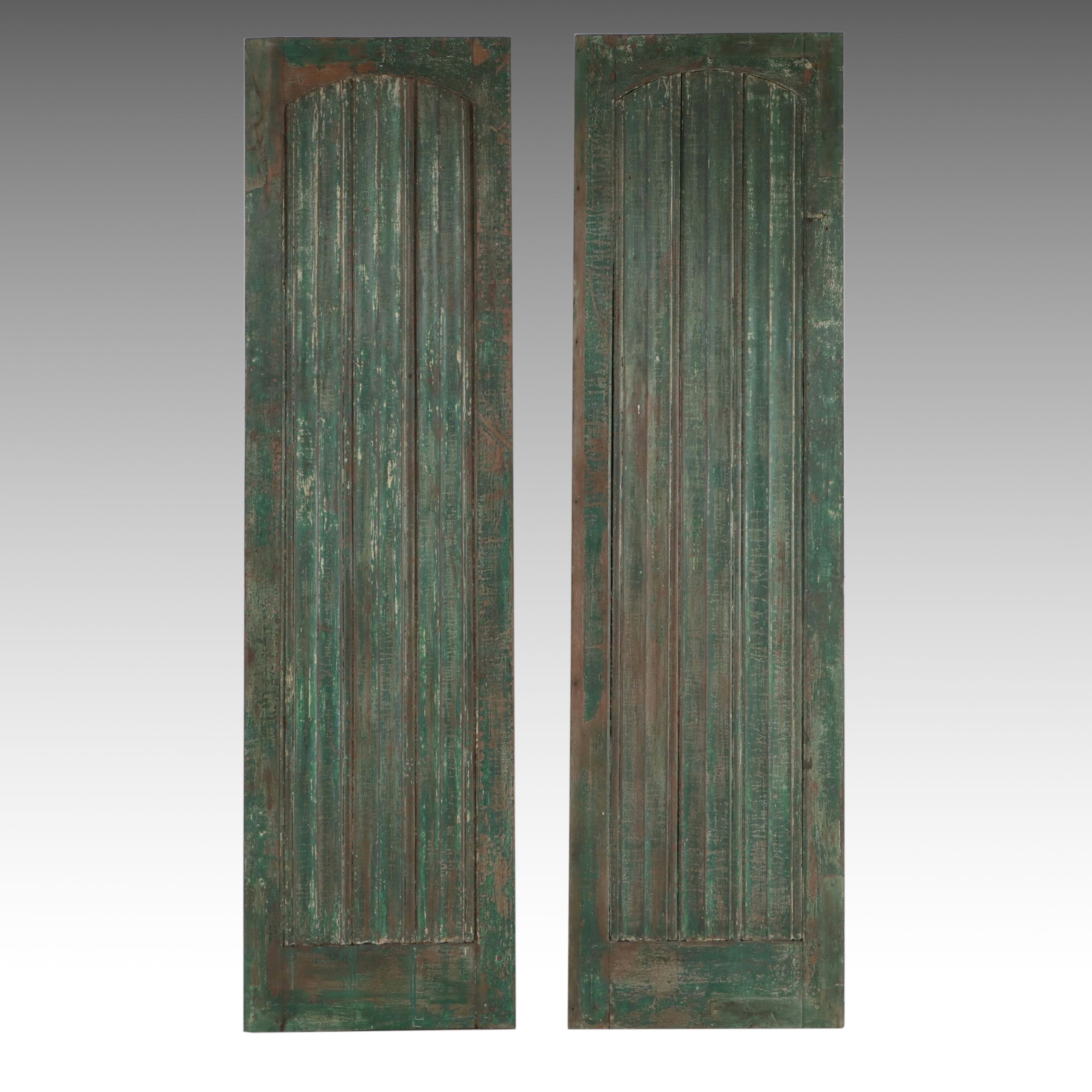 Pair of Rustic Green-Painted Wood Panel Doors