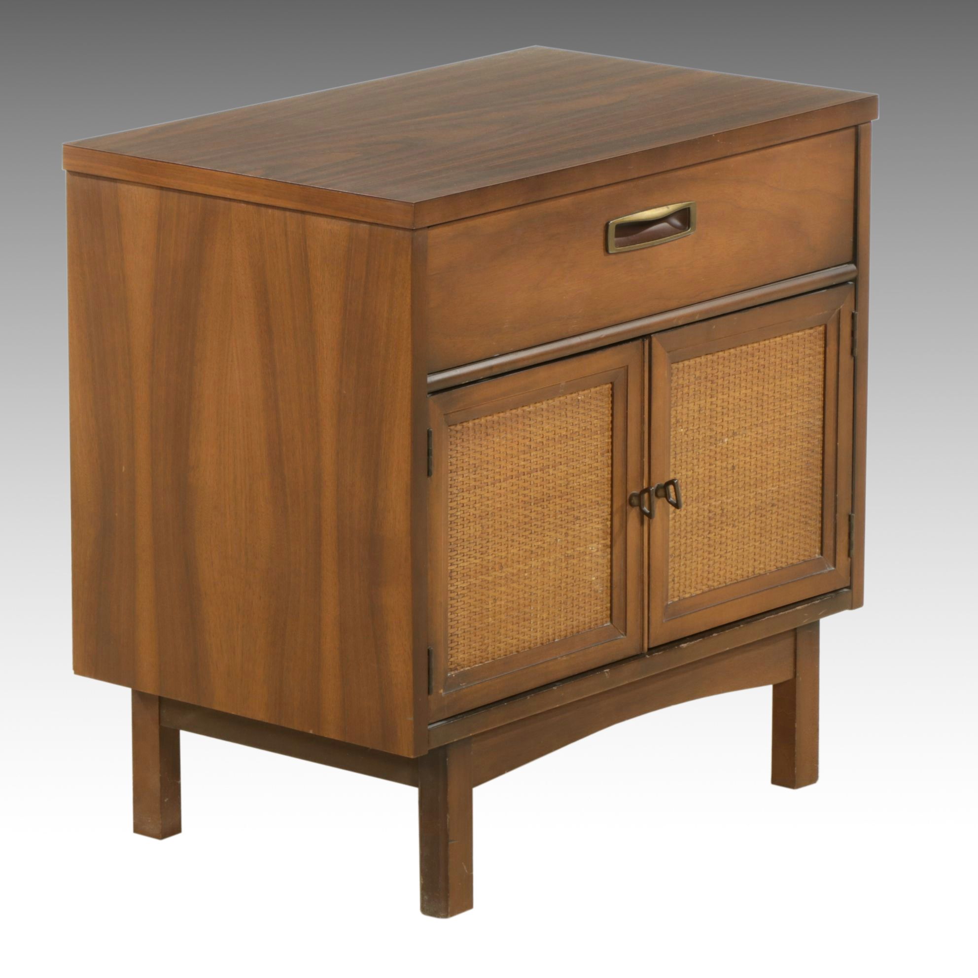 Mid Century Modern Nightstand with Wicker Door Decoration