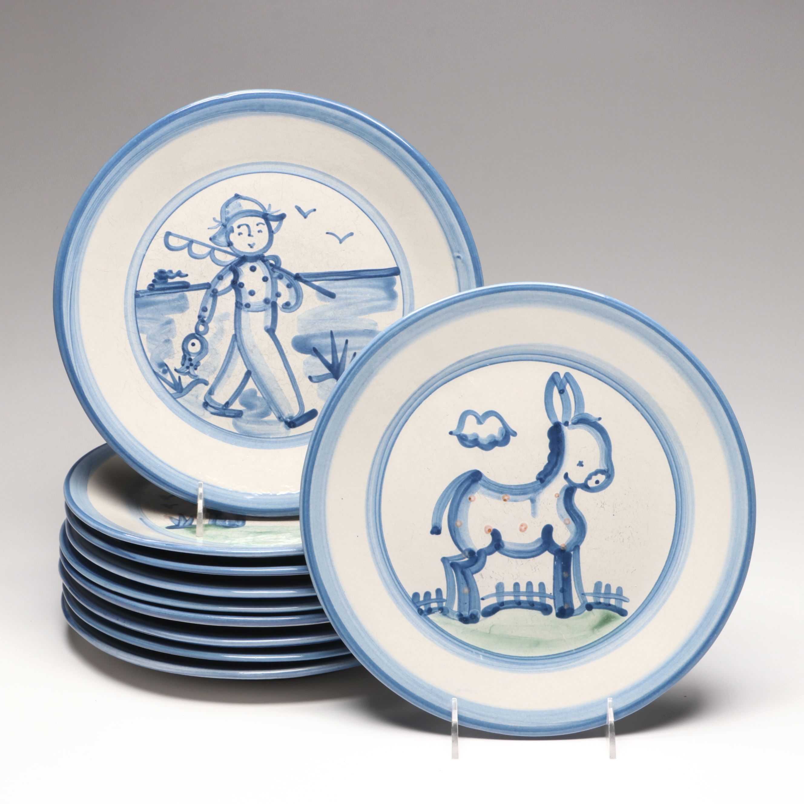 M. A. Hadley Handmade Folk Art Ceramic Dinner Plates