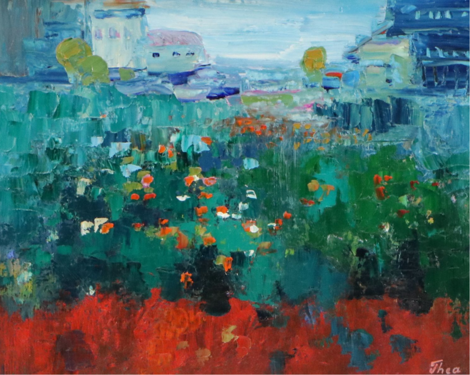 Thea Mamukelashvili Oil Painting of Sunflower Field, 21st Century