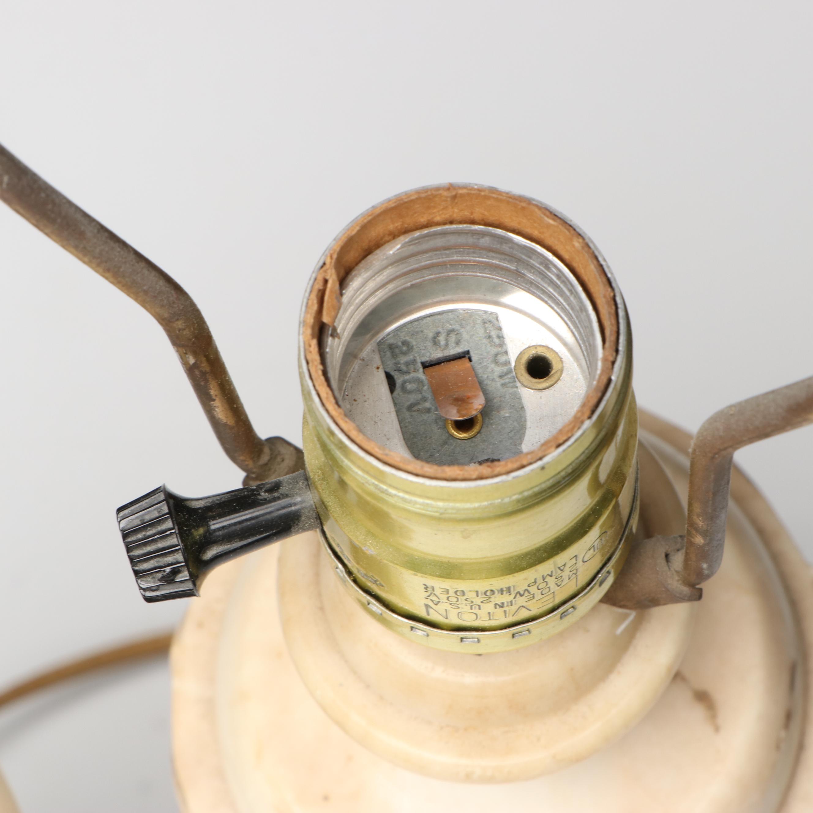 Art Nouveau Lamp with Bent Panel Tulip Shade and Alabaster Urn Table Lamps