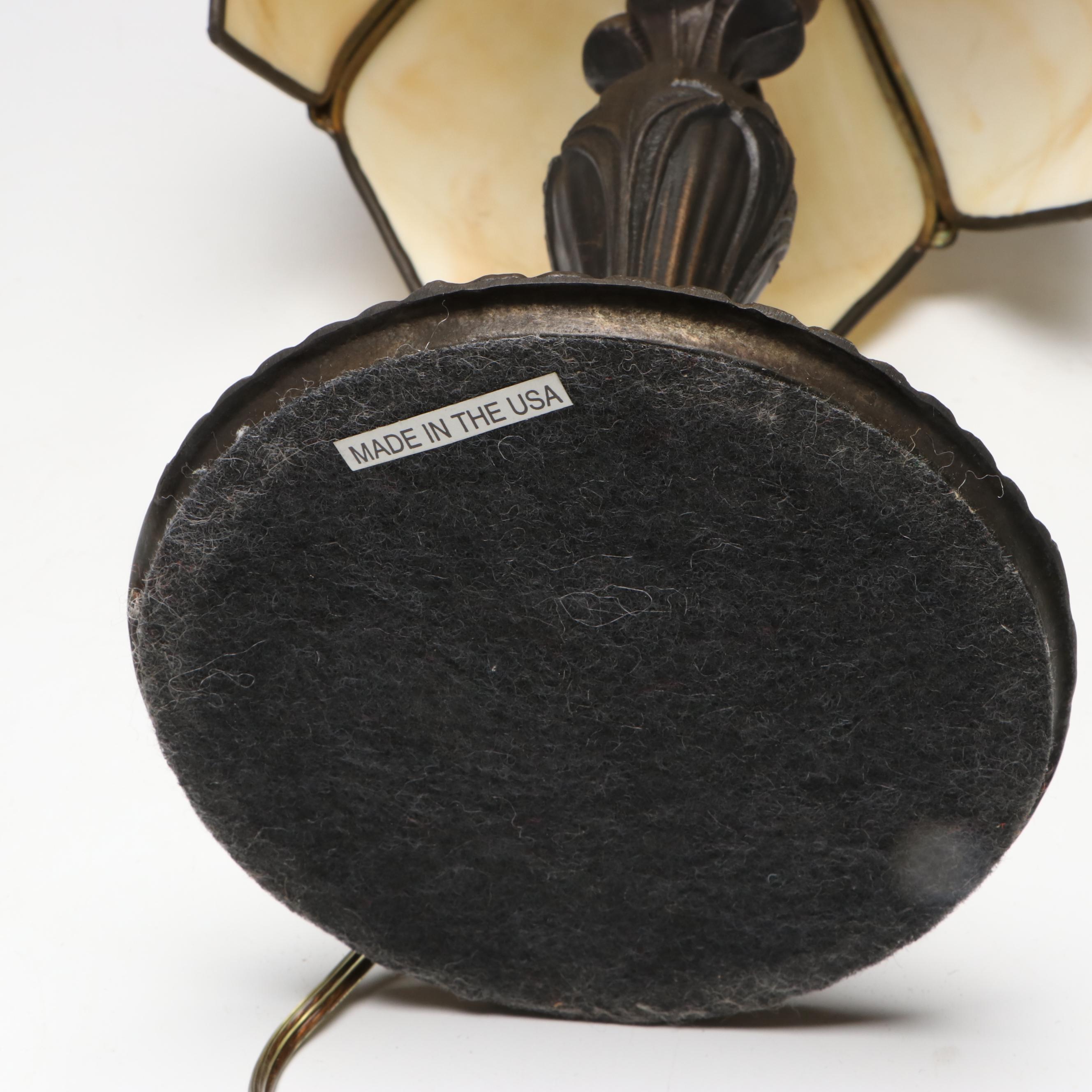 Art Nouveau Lamp with Bent Panel Tulip Shade and Alabaster Urn Table Lamps