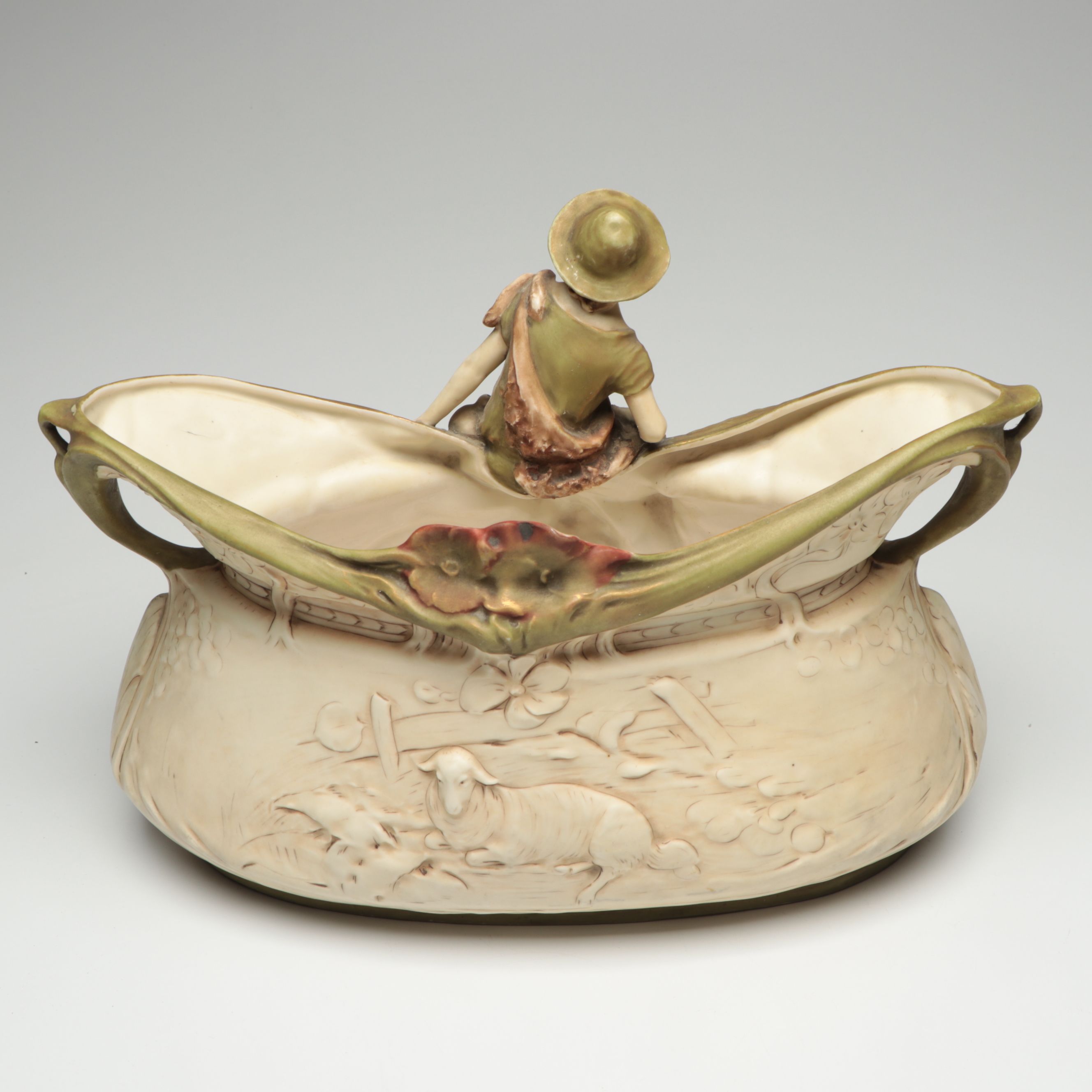 Royal Dux Porcelain Figural Shepherd Jardinière, Early to Mid-20th C.