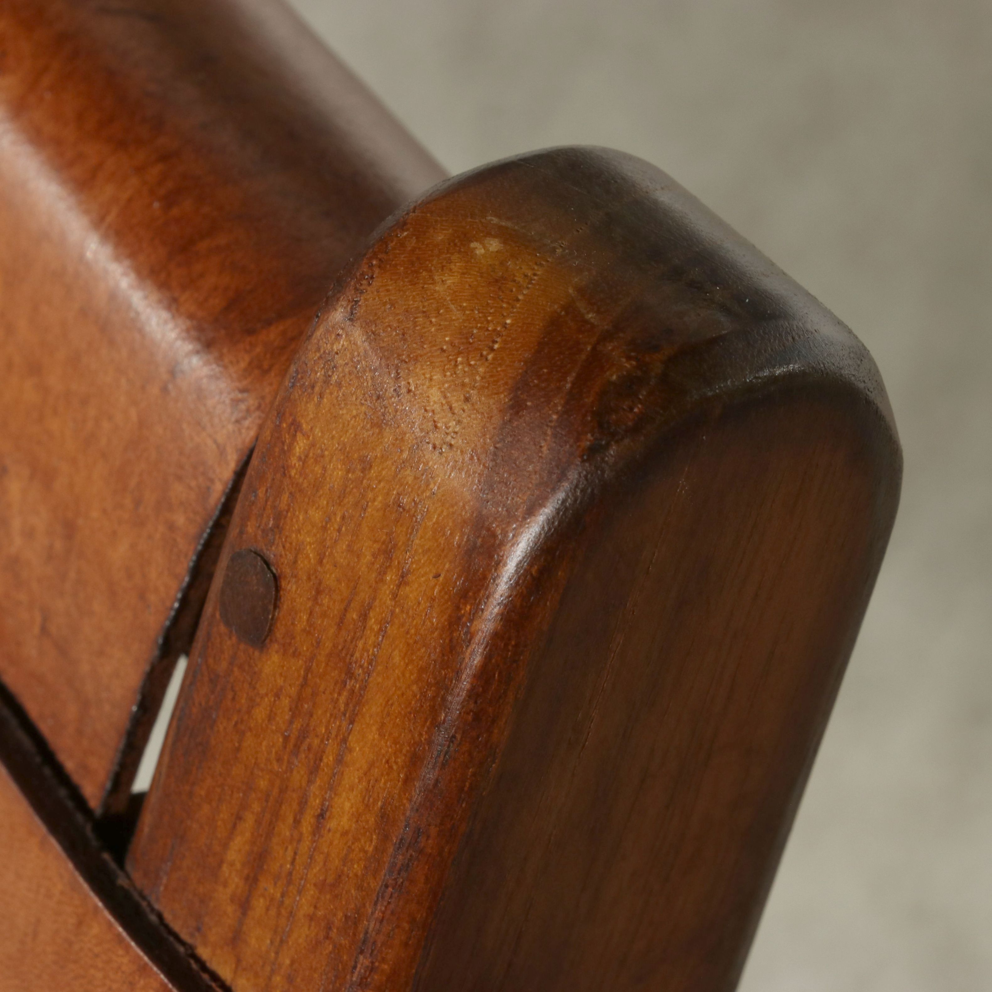 Mid Century Modern Style Teak and Woven Leather Lounge Chair