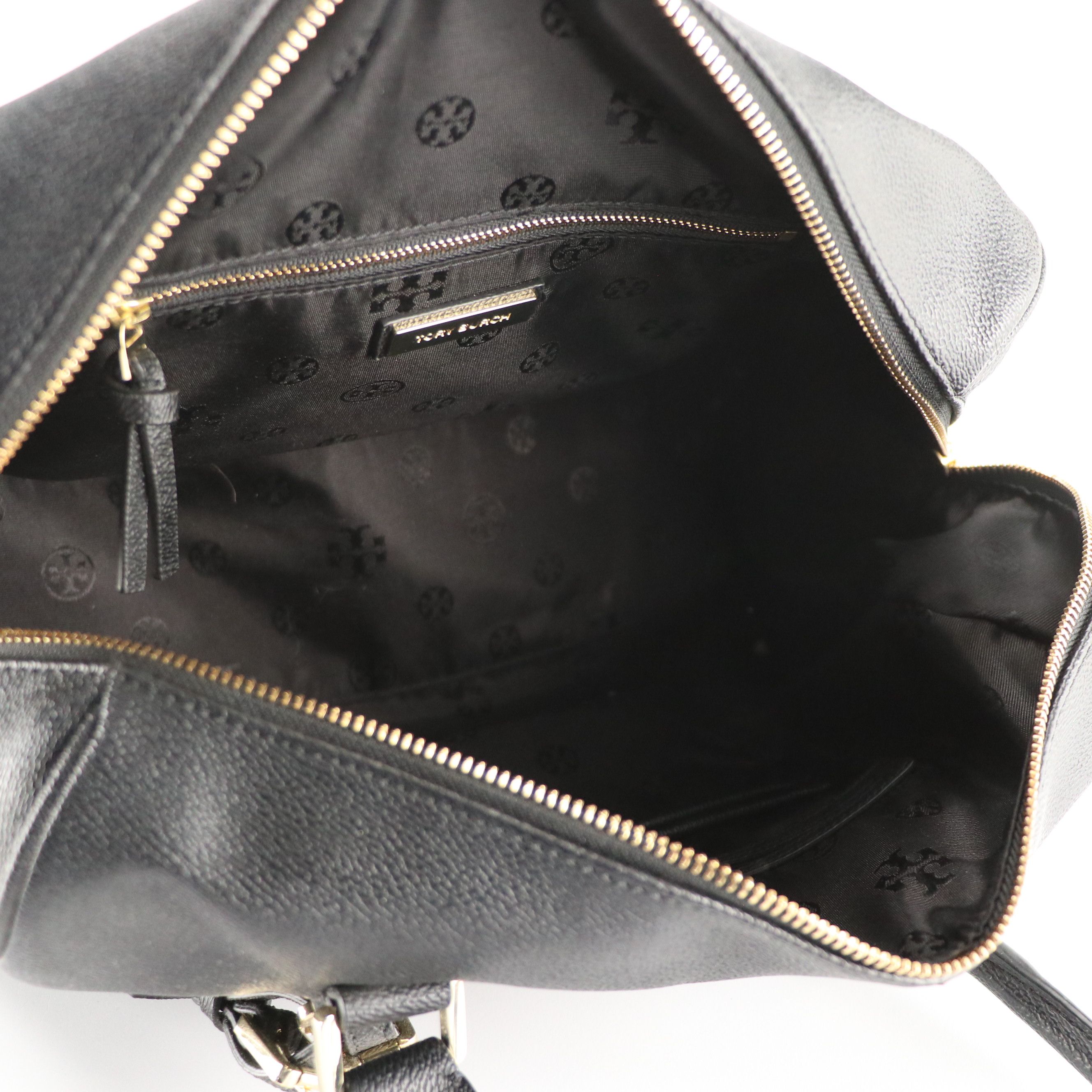 Tory Burch Blue Croc Embossed Mini Backpack, Black Leather Zippered Satchel Bag