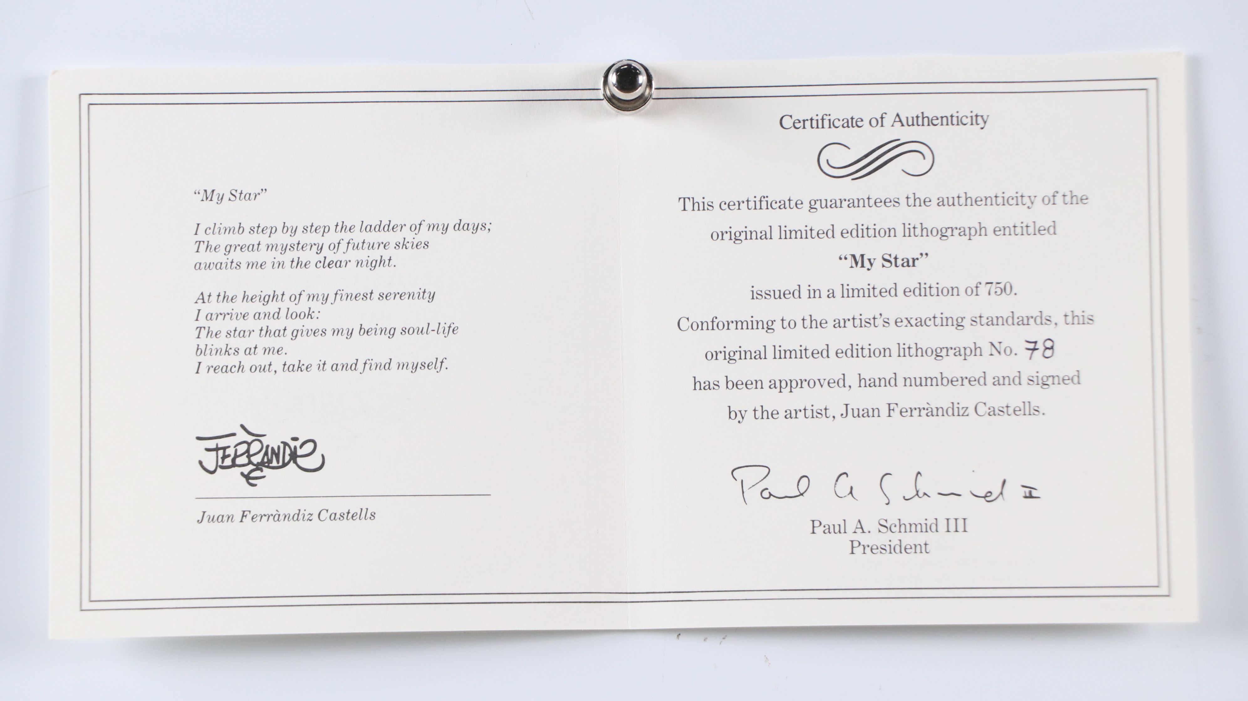 Juan Ferràndiz Castells Offset Lithograph "My Star," 1980
